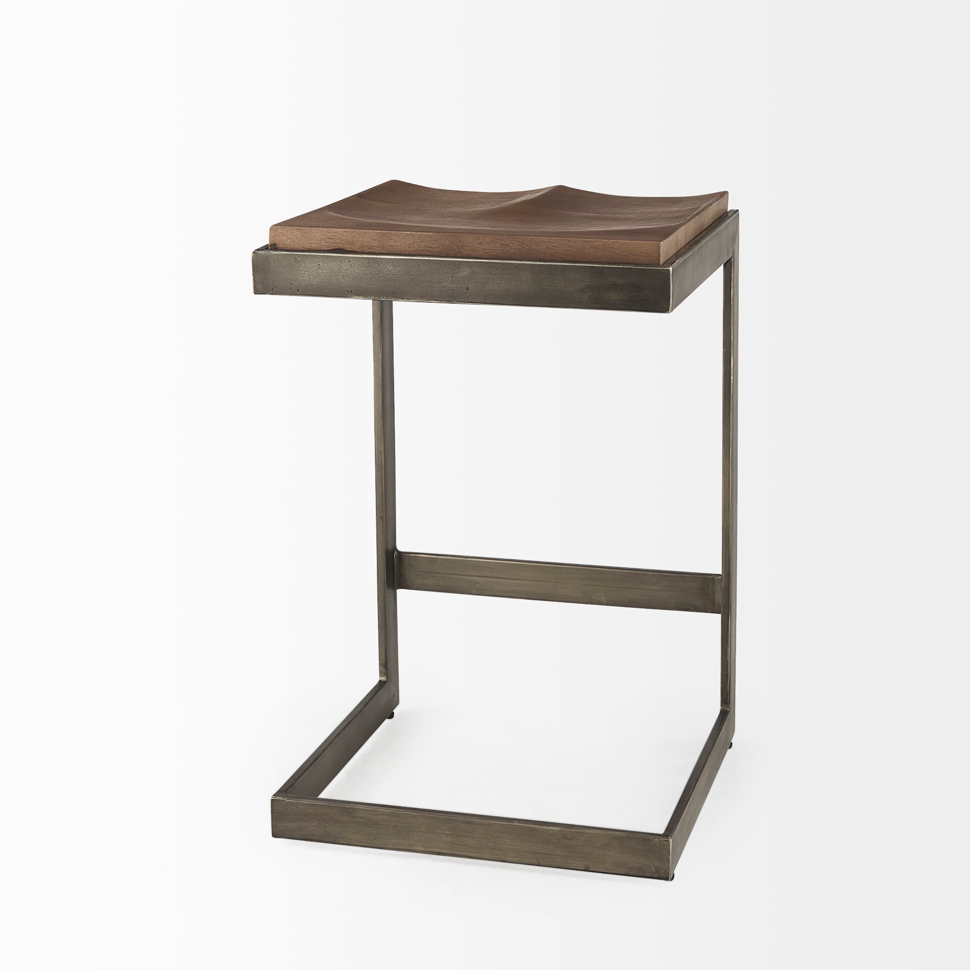 Kiran Backless 26in Seat Counter Stool | Brown Wood w/ Antique Nickel — product photograph