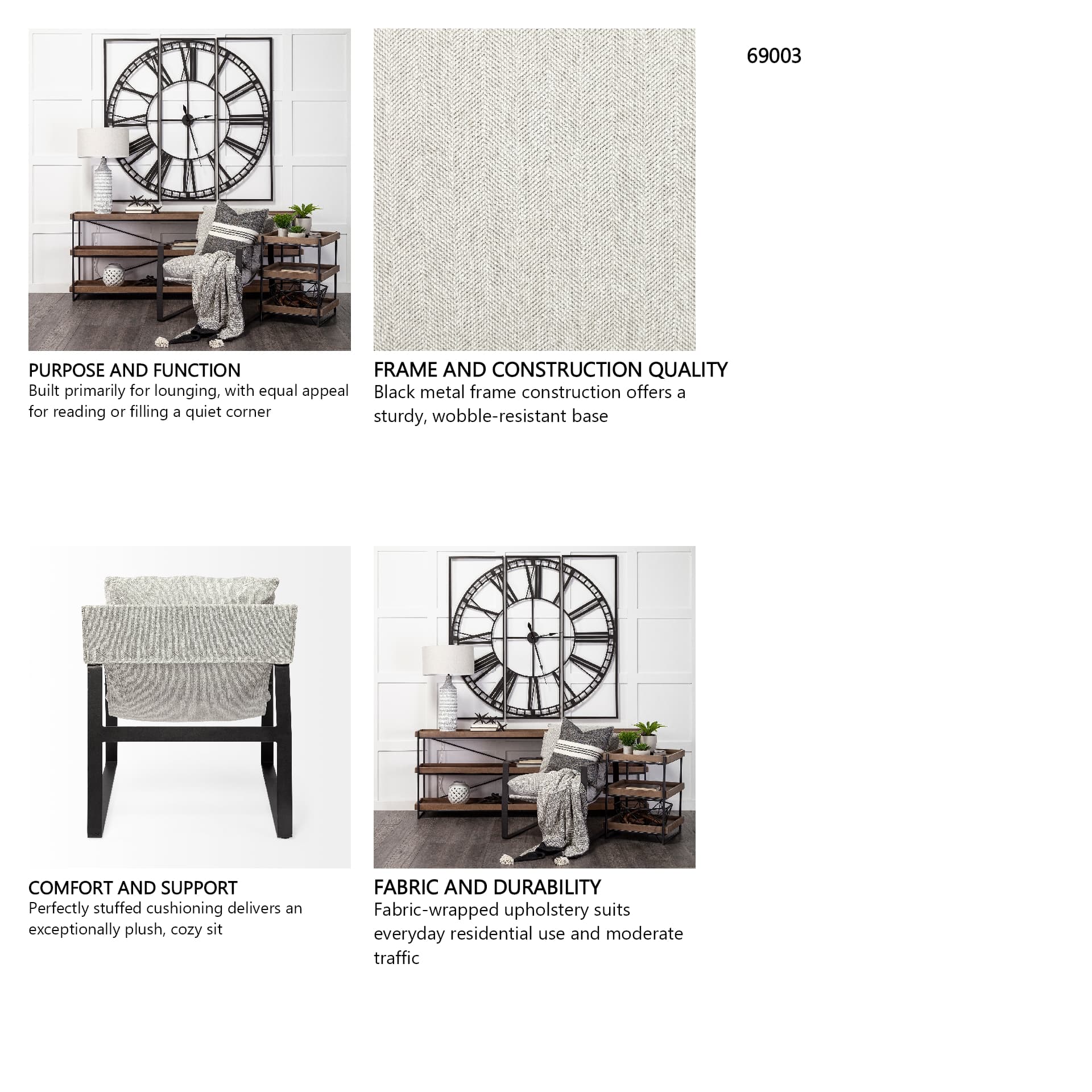 Guilia Frost Gray With Metal Frame Sling Accent Chair — in a styled room