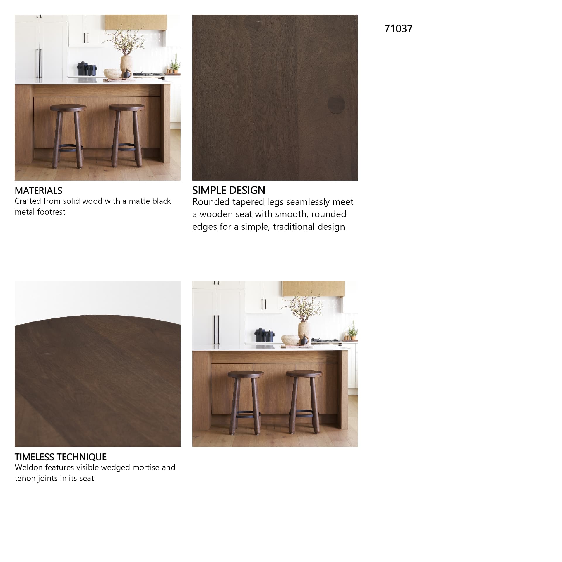 Weldon Backless 26in Seat Counter Stool | Dark Brown Wood w/ Metal — product photograph