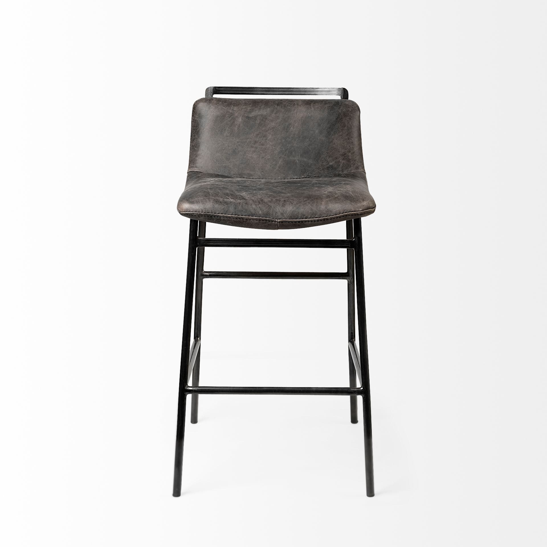 Kavalan Low Back 33.5in Seat Counter Stool | Ebony Leather w/ Metal — product photograph