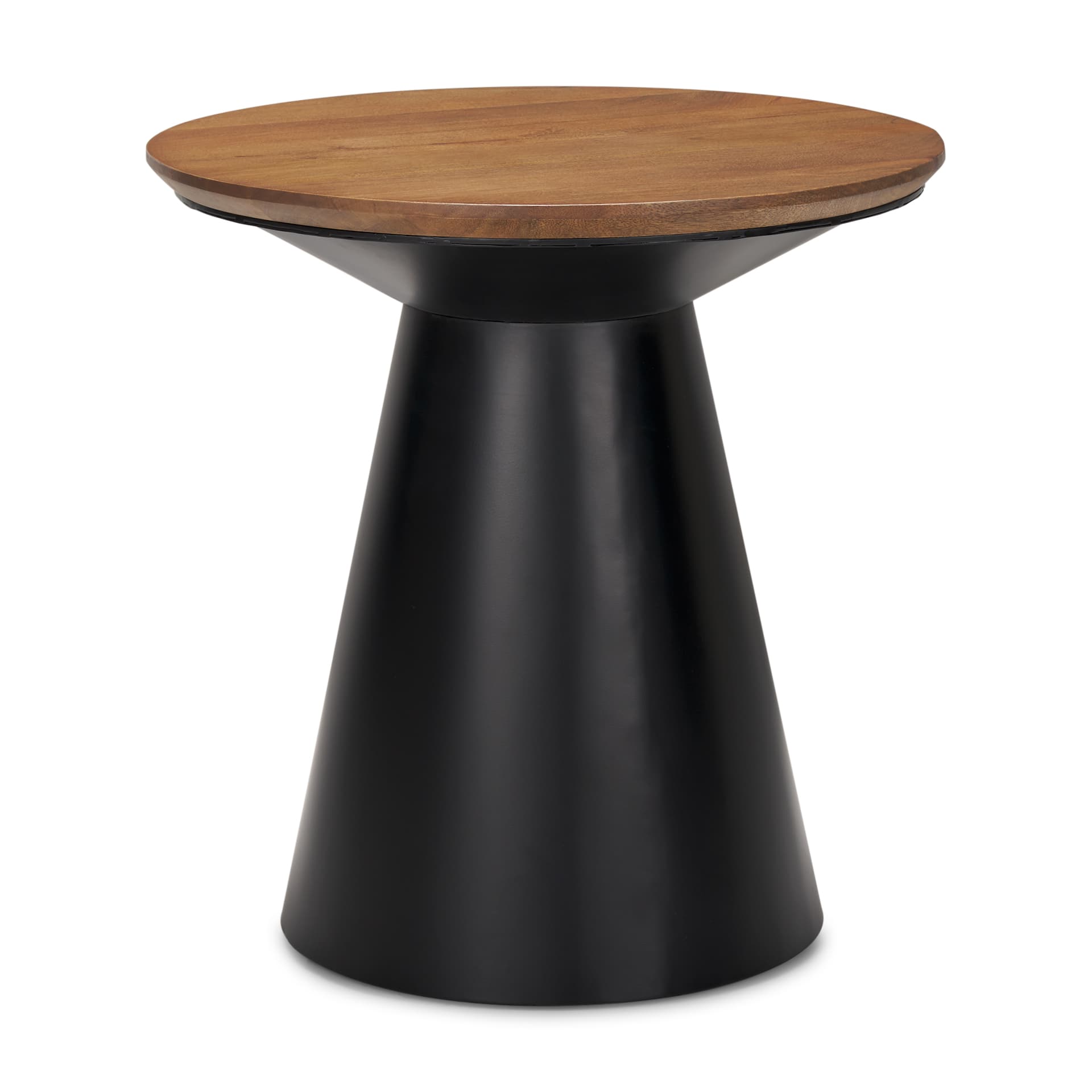 Mitchell 22.0L x 22.0W x 23.0H Black Metal Pedetal Base with Brown Wood Top Side Table — product photograph