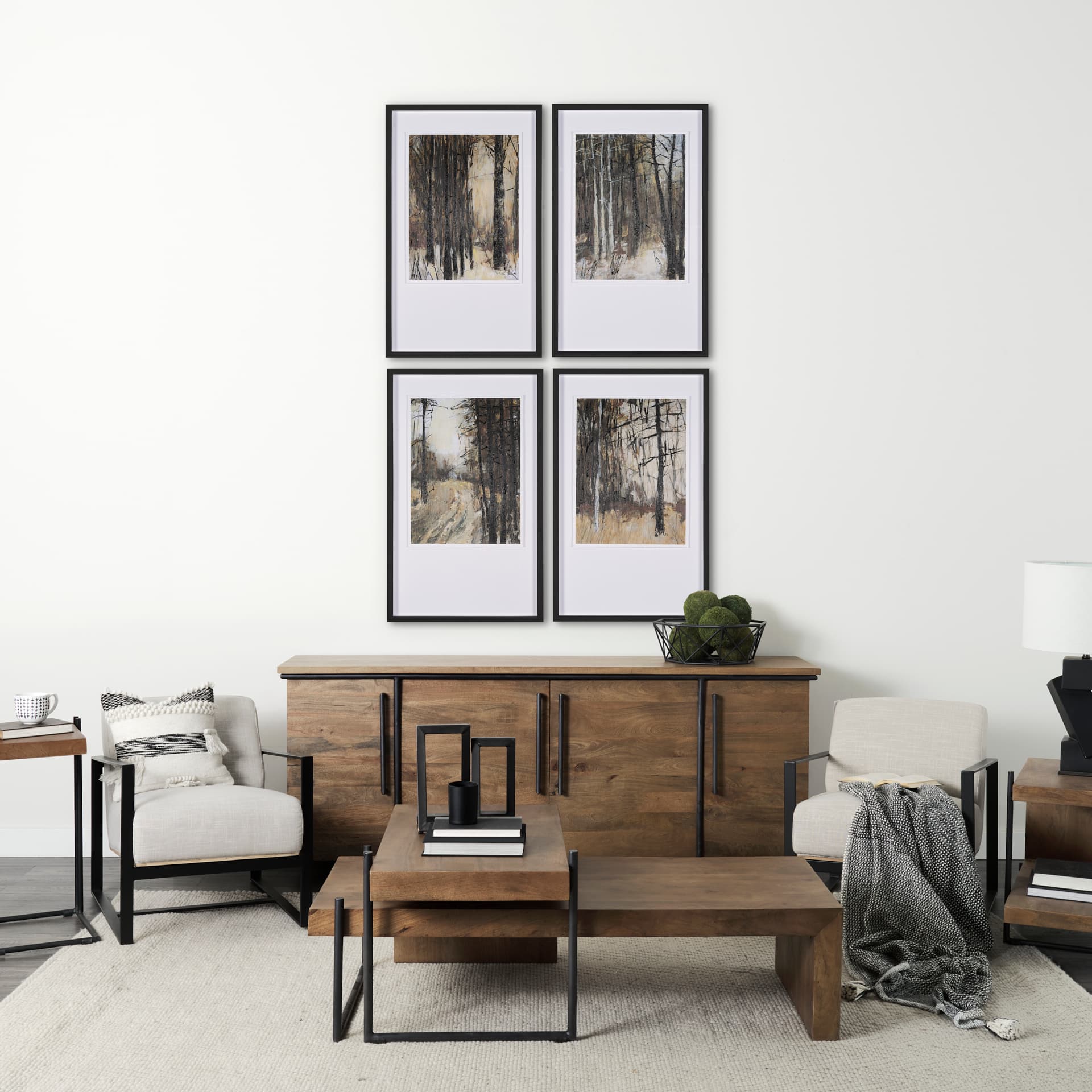 Forest View II by Mercana Studio a Hand Embellished Textured Framed Art Print Matted under Glass — in a styled room