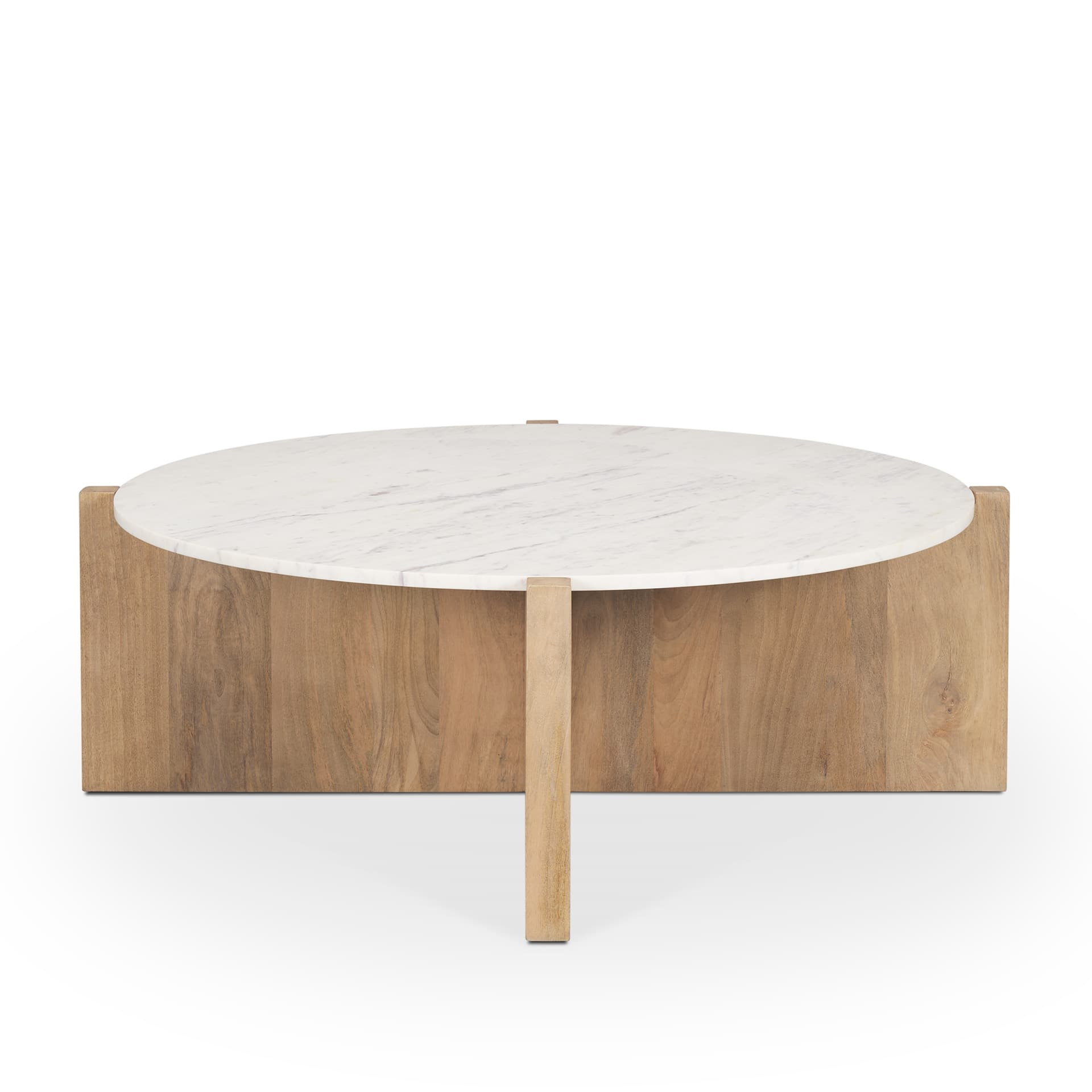 Bianca Light Brown Wood w/ Round Marble Top Coffee Table — product photograph