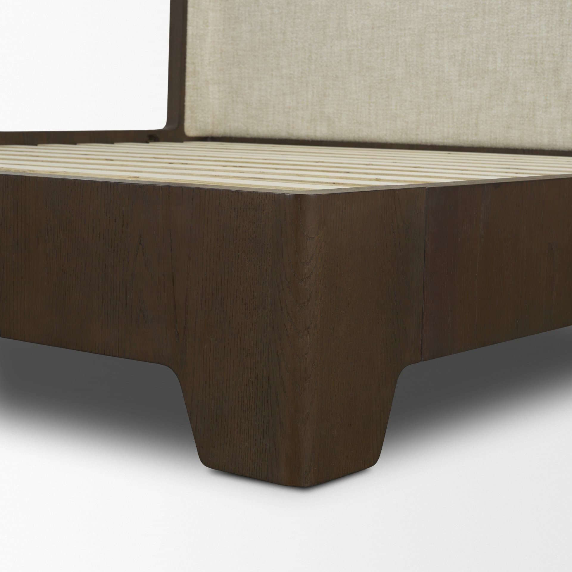 Holden King Upholstered Bedframe | Shelter Headboard | Oatmeal Performance Fabric — product photograph