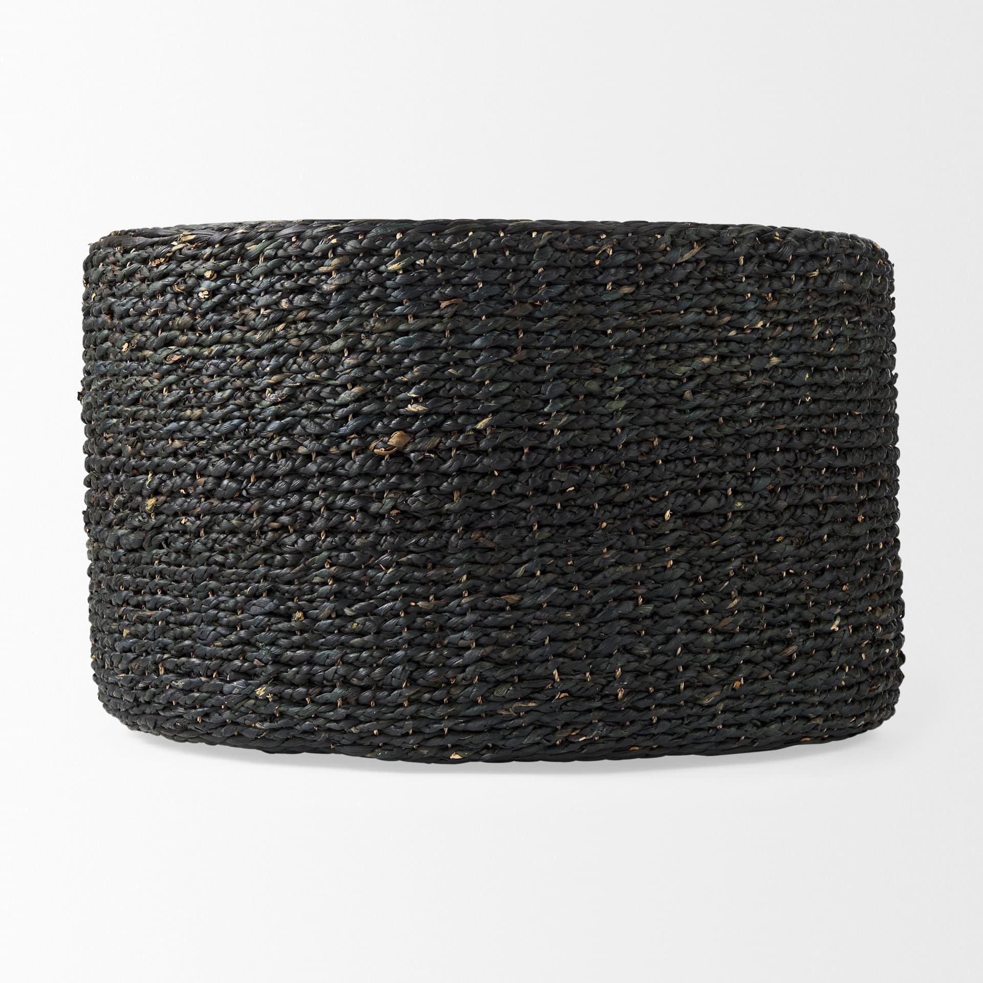 Dina 75L x 75W x 45H Black Cornhusk and Water Hyacinth Round Coffee Table Pouf — product photograph