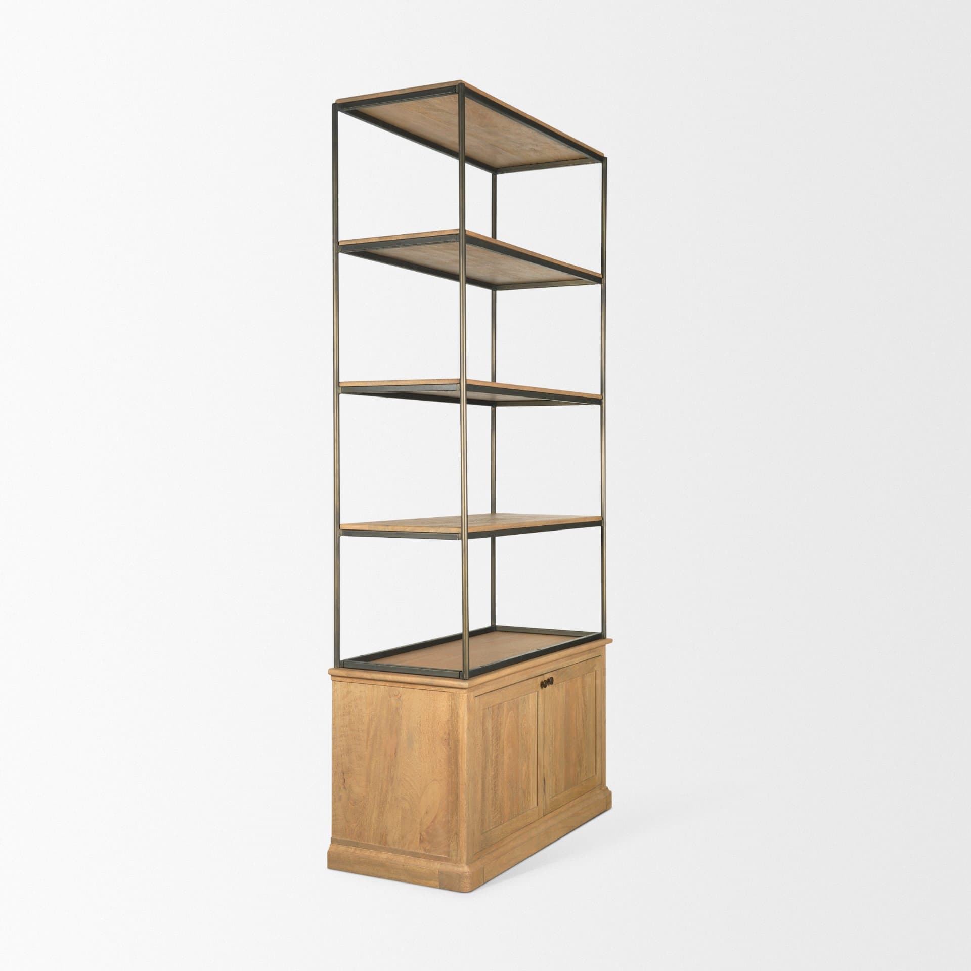 Baron Light Brown Wood w/ Gunmetal 2-Door Open Shelving Unit — product photograph