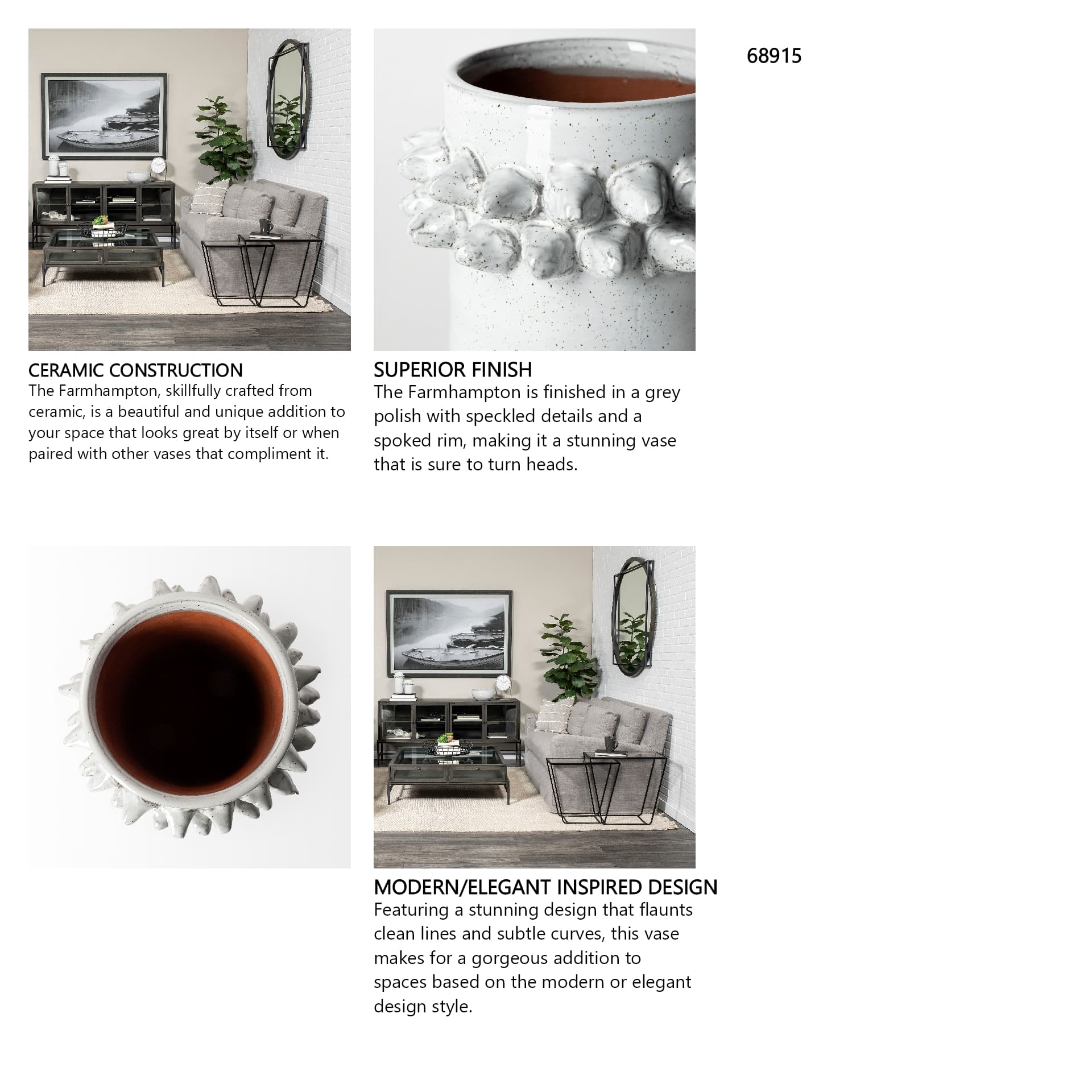 Farmhampton Small Gray Spoked Ceramic Vase — in a styled room