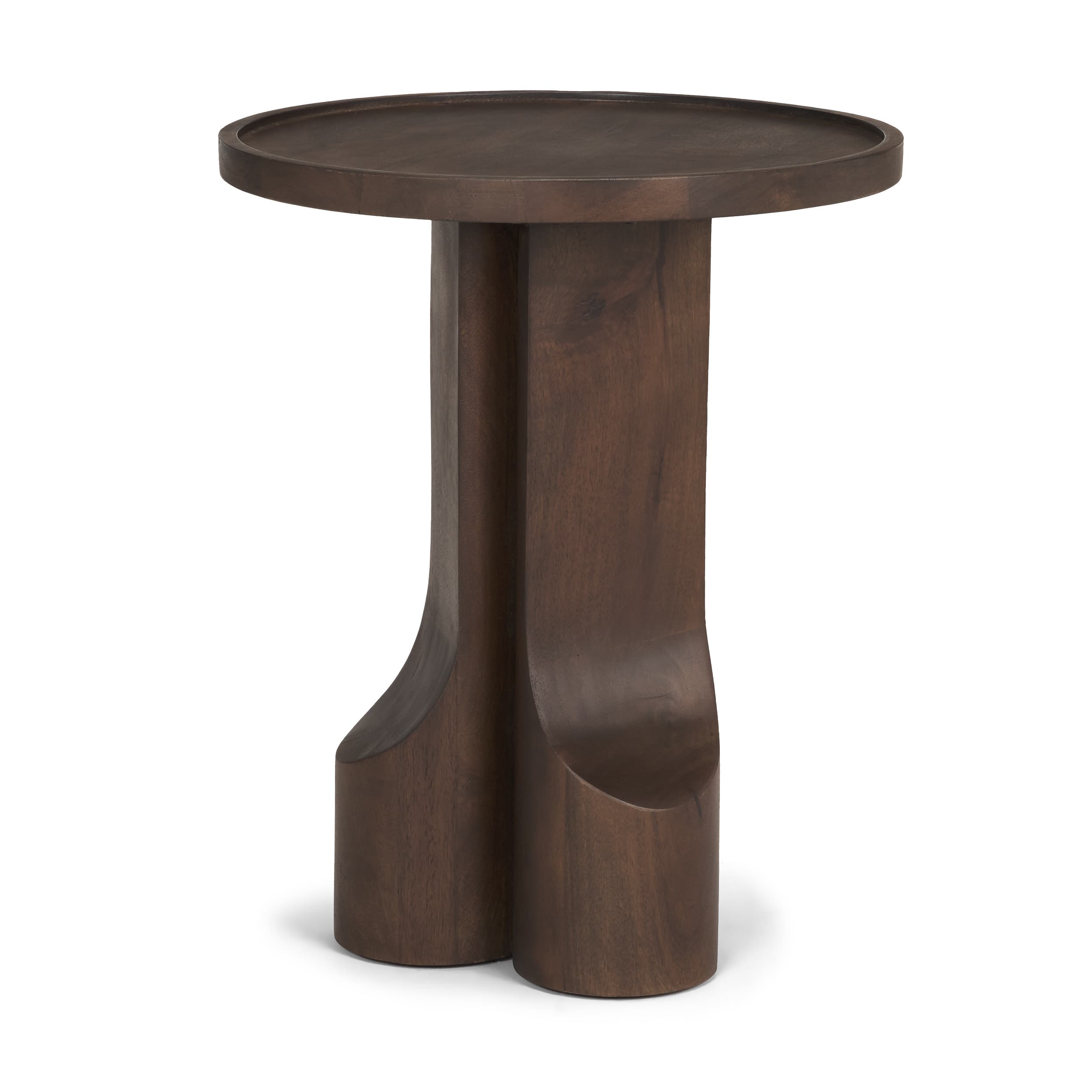 Cayson Dark Brown Sculptural Round Accent Table — product photograph
