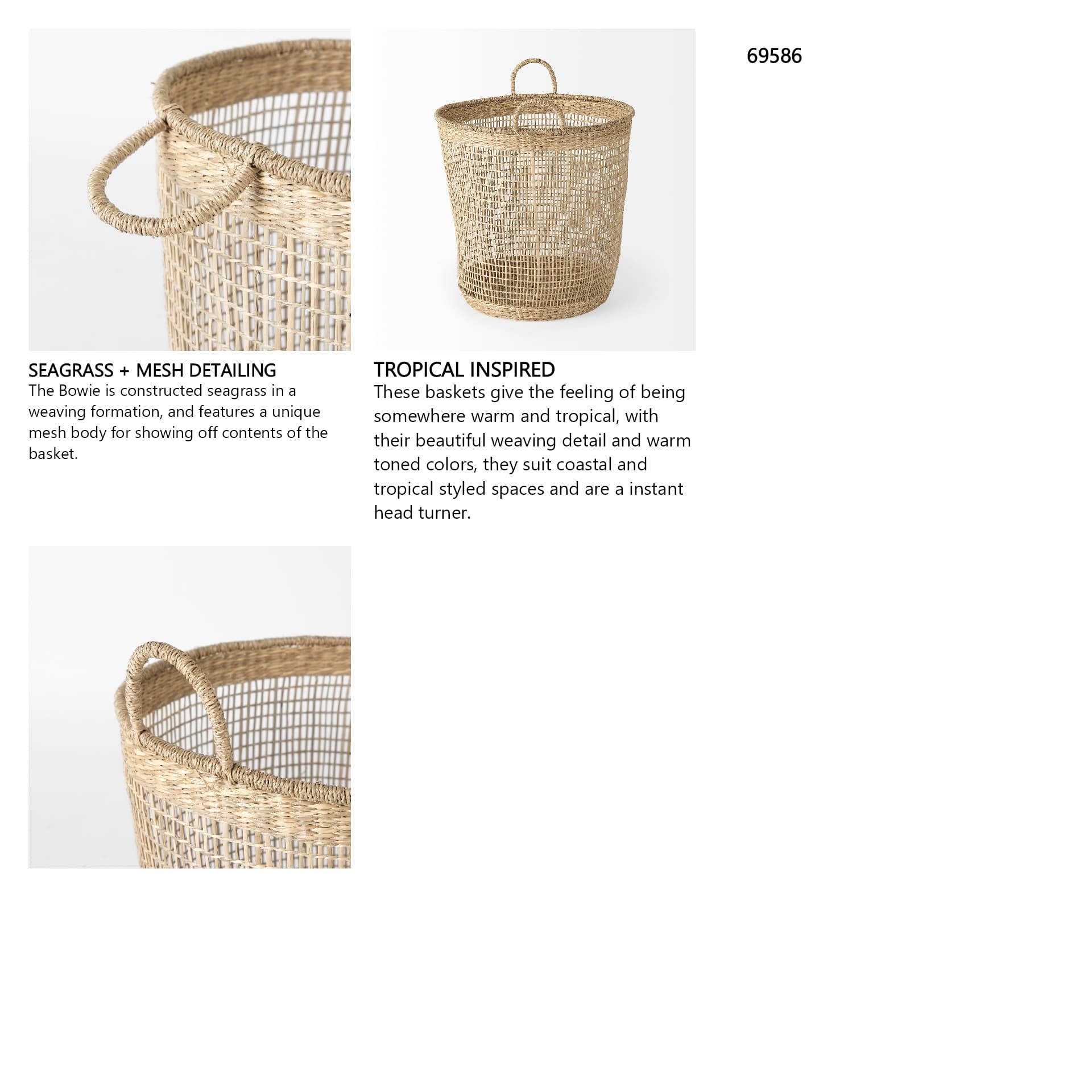 Bowie 19.7L x 19.7W x 19.7H (Set of 3) Medium Brown Seagrass Round Basket W/ Handles — in a styled room