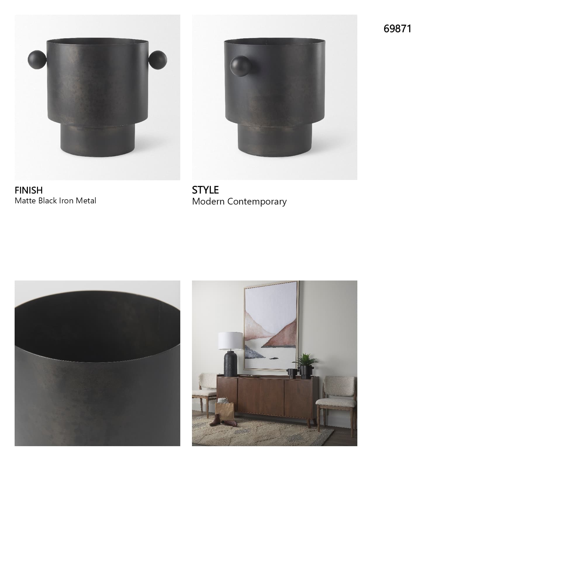 Juno 8.5H Large Black Iron Vase — in a styled room