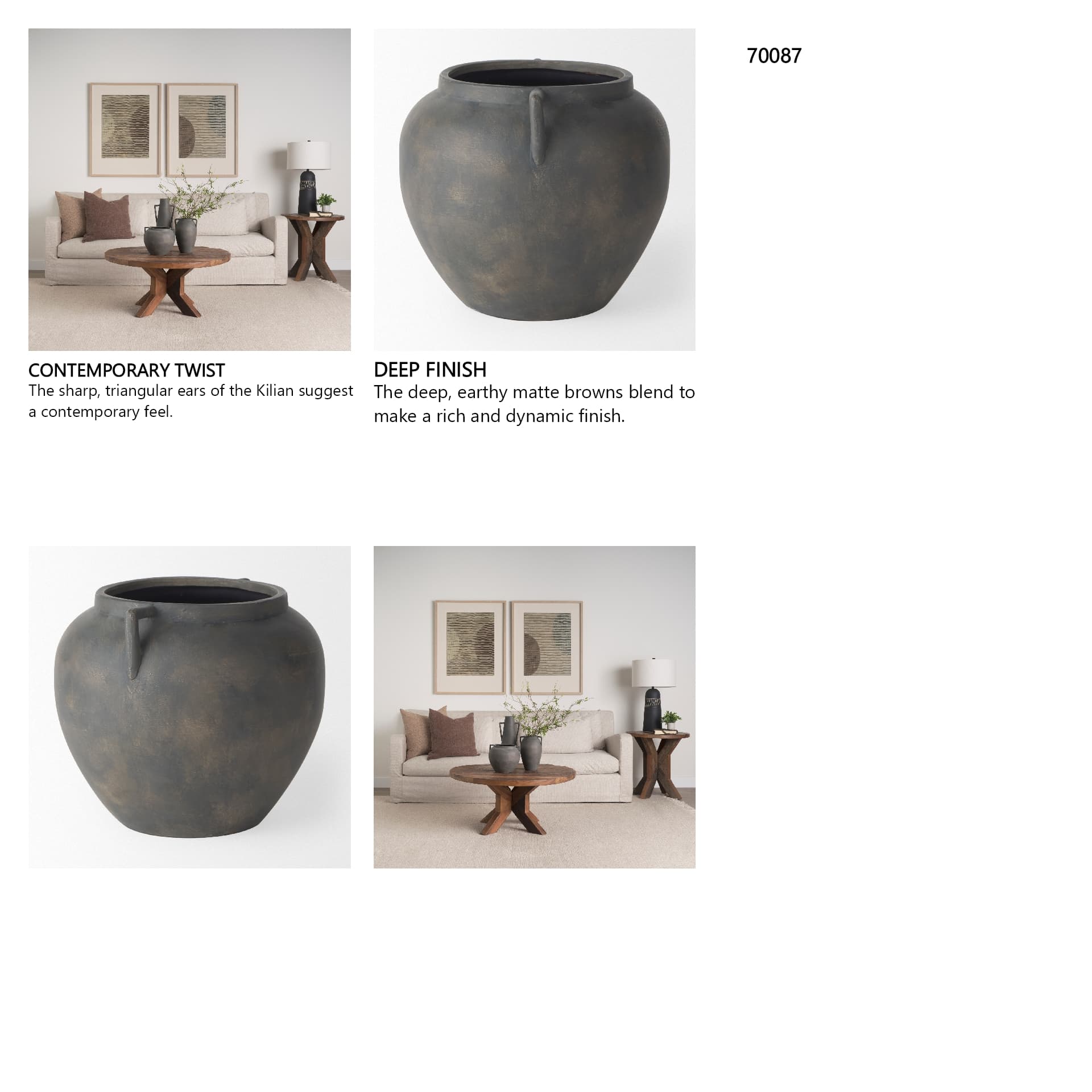 Kilian Short Brown-Gray Double Ear Vase — in a styled room