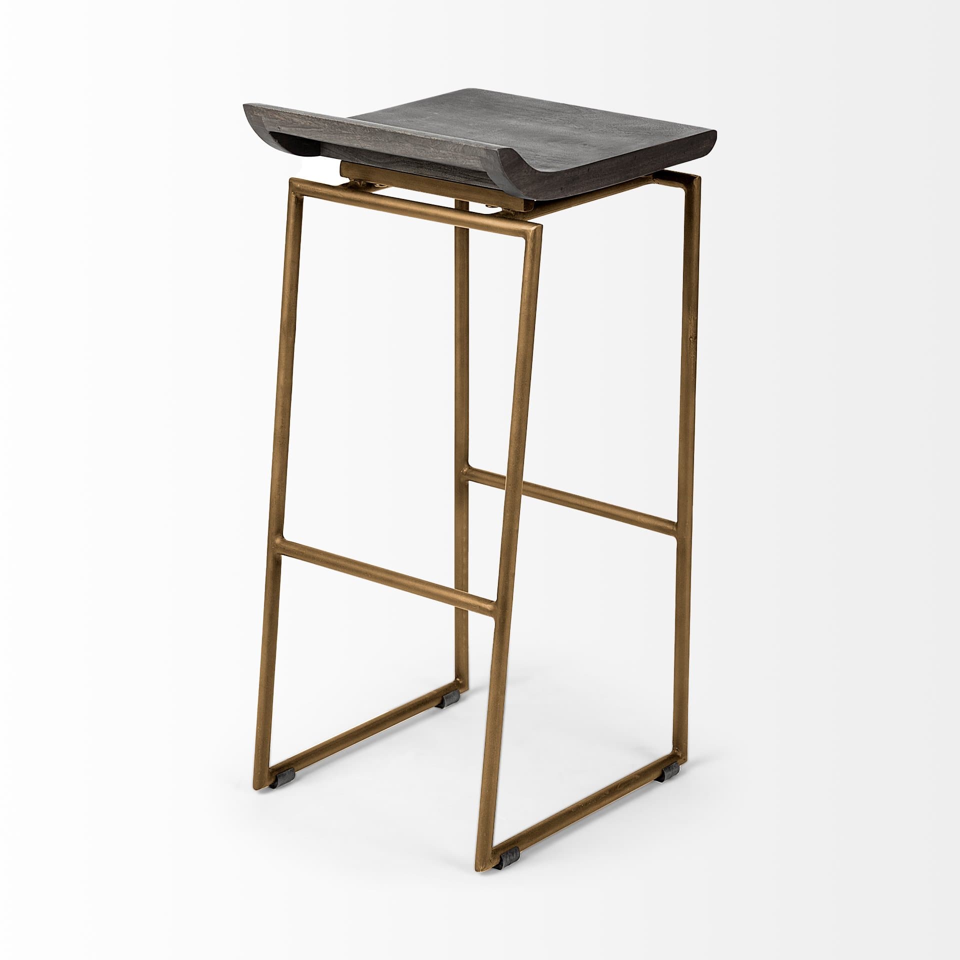 Givens Low Back 32in Seat Bar Stool | Brown Wood w/ Gold Metal — product photograph