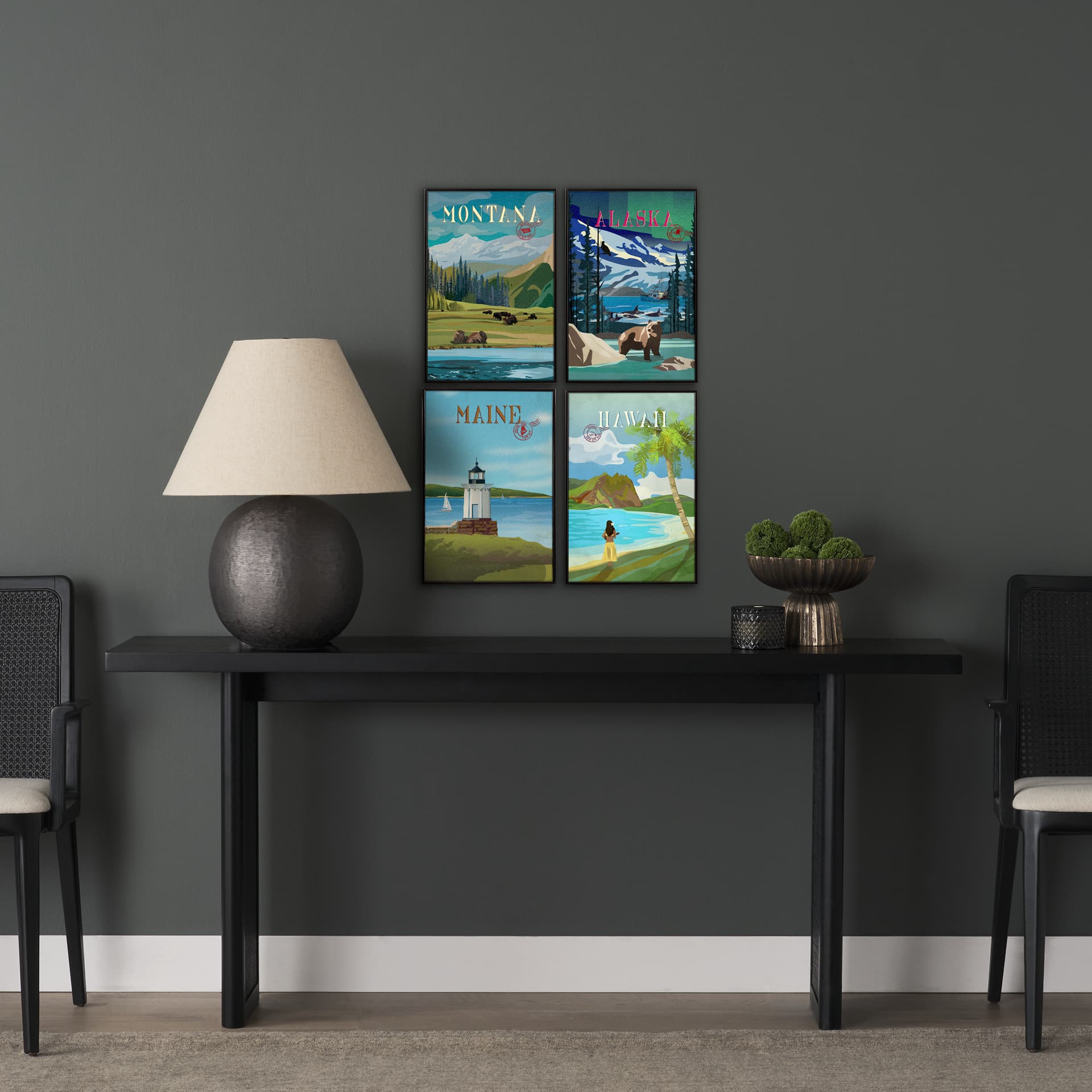 Alaska Go USA (SM) by Mercana Studio a Hand Embellished Decograph Framed Art Print — in a styled room