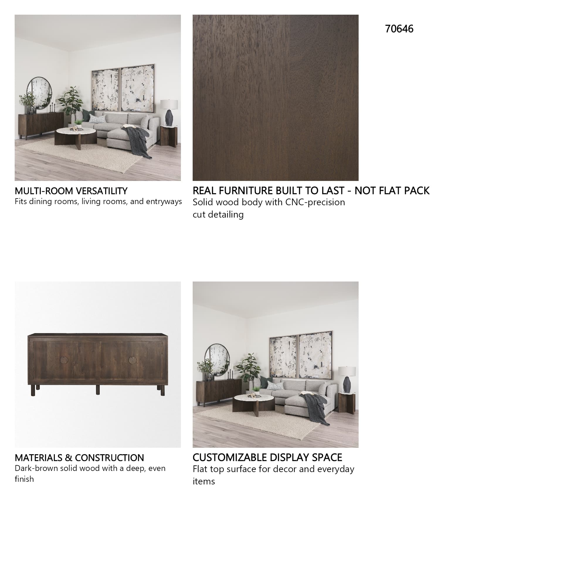 Heera Dark Brown Diamond Motif w/ Shelf Sideboard — in a styled room