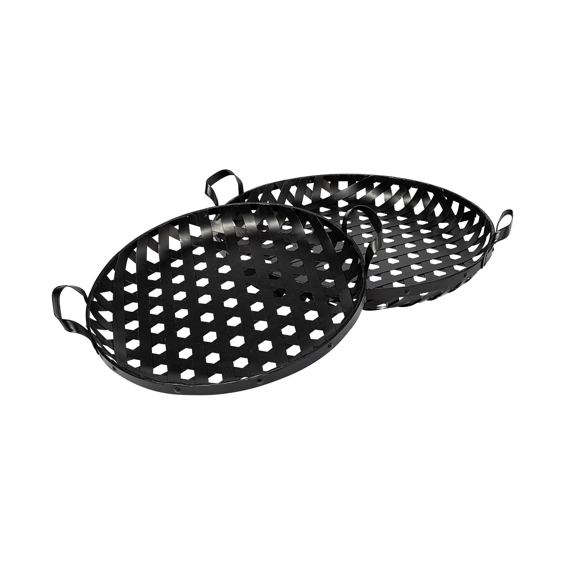 Lito (Set of 2) Black Woven Metal Round Serving Trays — product photograph