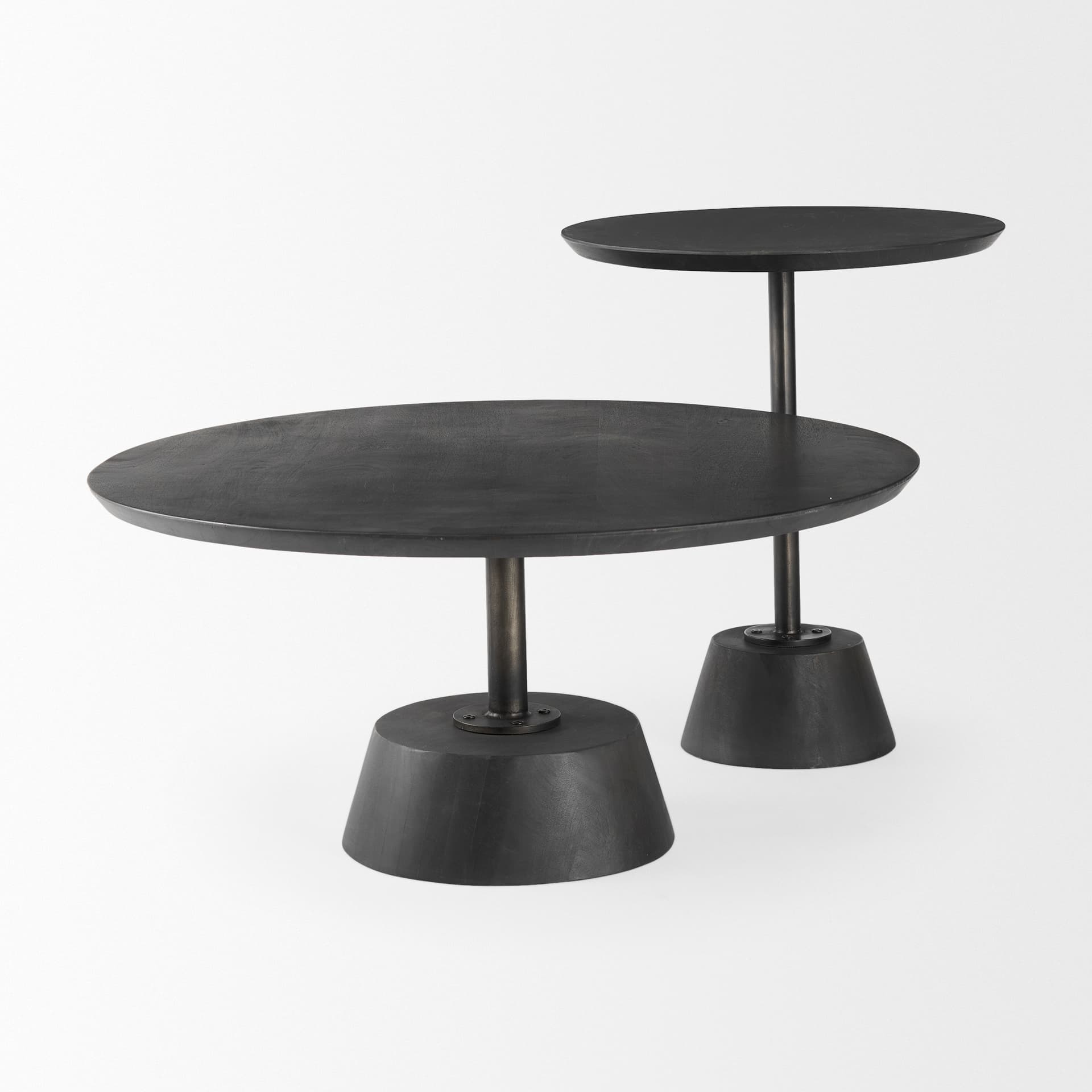 Maxwell 20" Round Dark Brown Wood w/ Black Metal Pedestal Side Table — product photograph