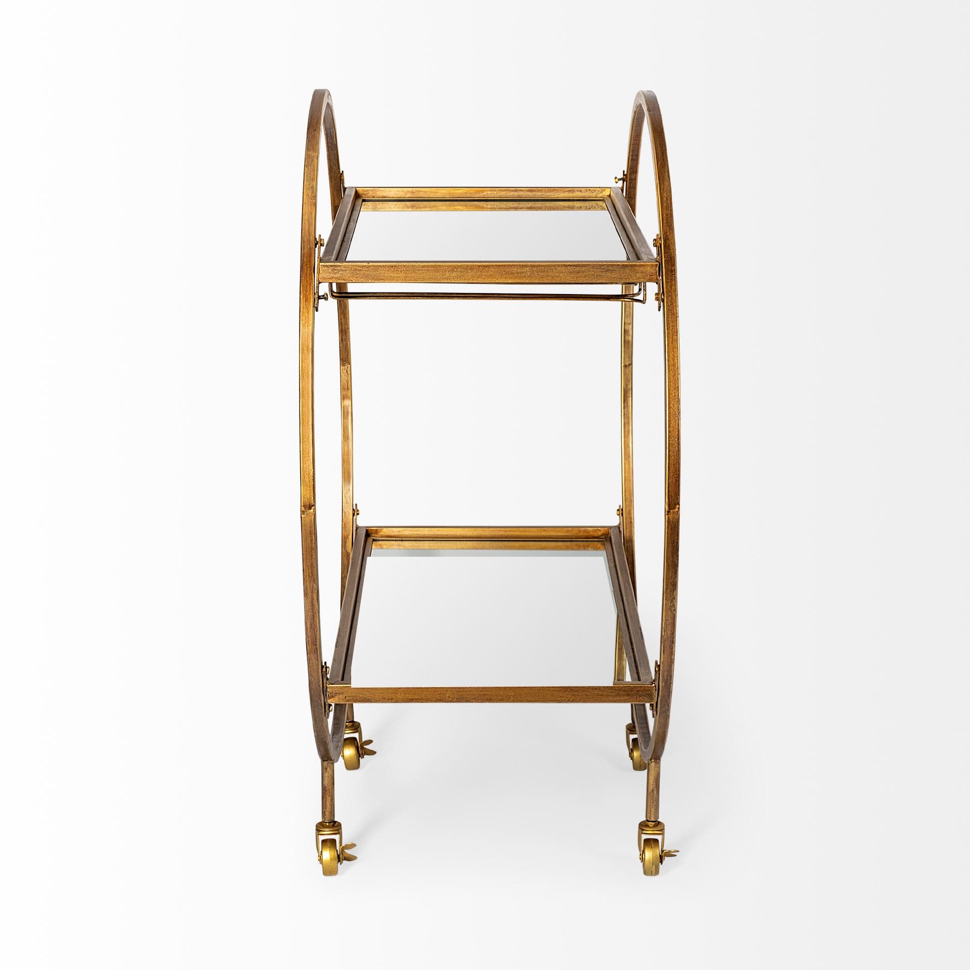 Carola Gold Frame Two-Tier Glass Shelves w/Stemware Holder Bar Cart — product photograph