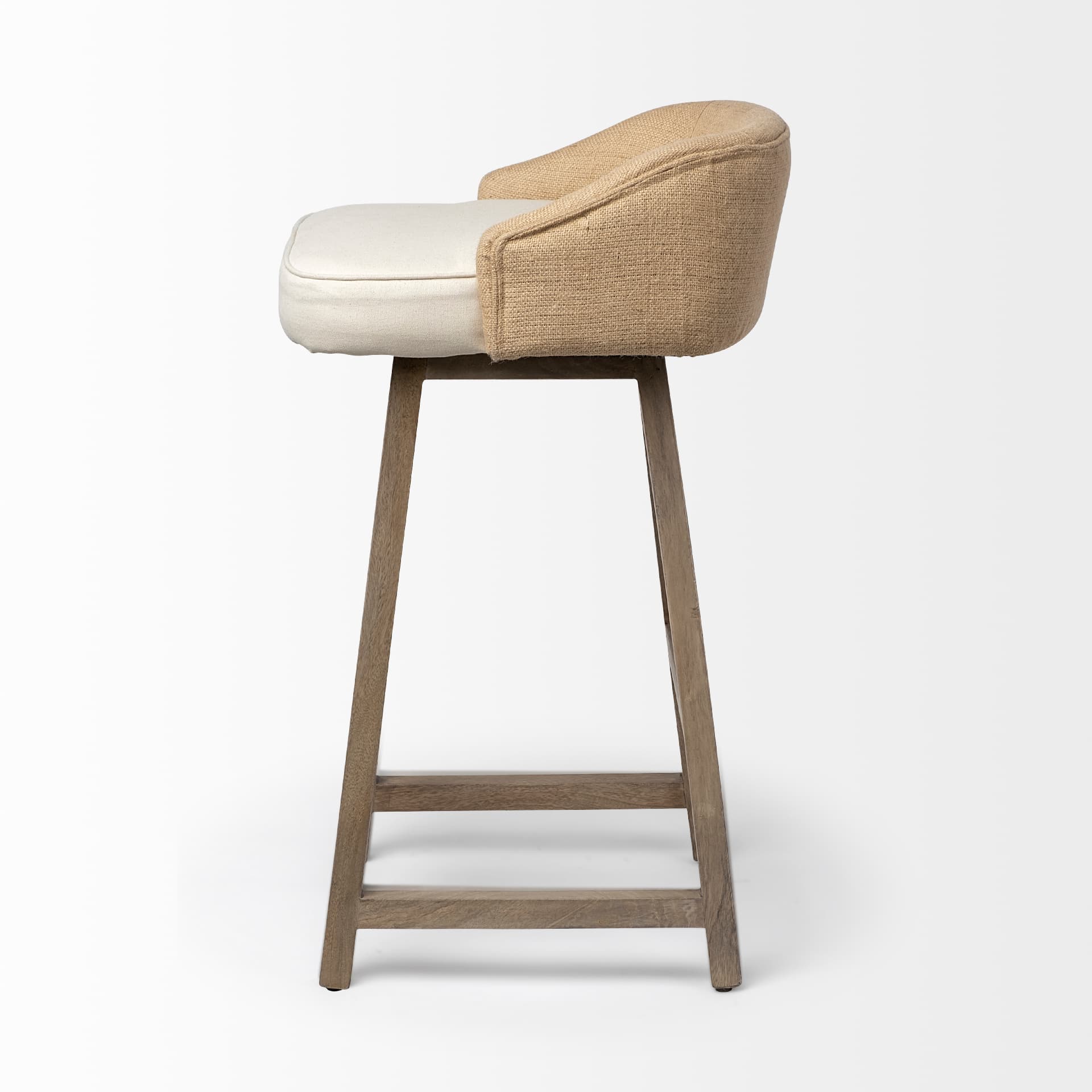 Monmouth Low Back 30in Seat Bar Stool | Cream Fabric w/ Brown Wood — product photograph