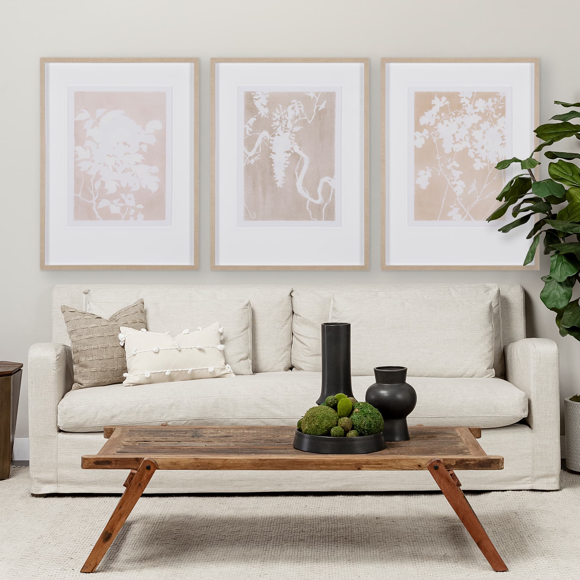 Flower Silhouette-Jasmine by Mercana Studio Hand Embelished Framed Art Print Matted under Glass — in a styled room