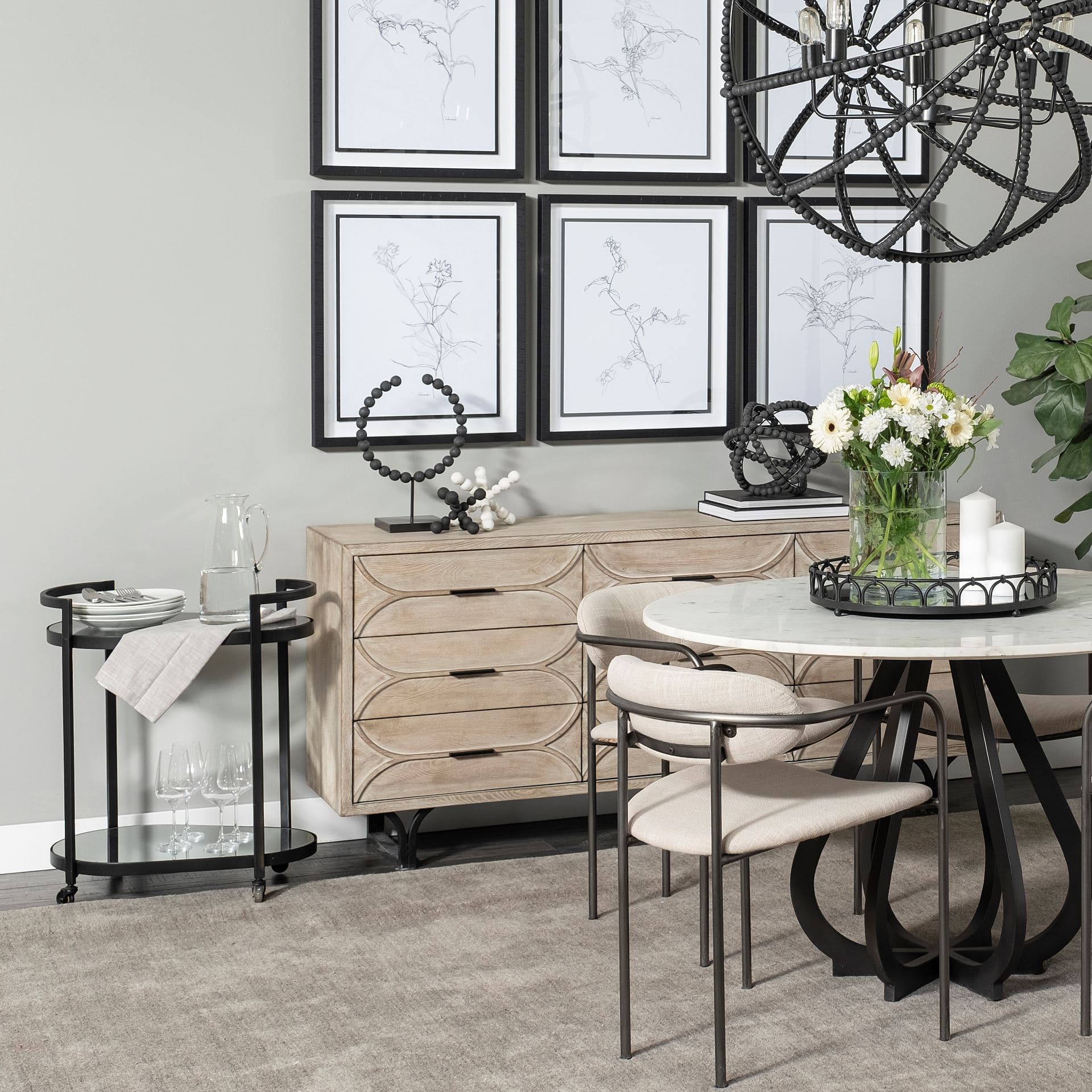 Earnhardt II Large 11L x 11W Black Wooden Beaded Orb — in a styled room