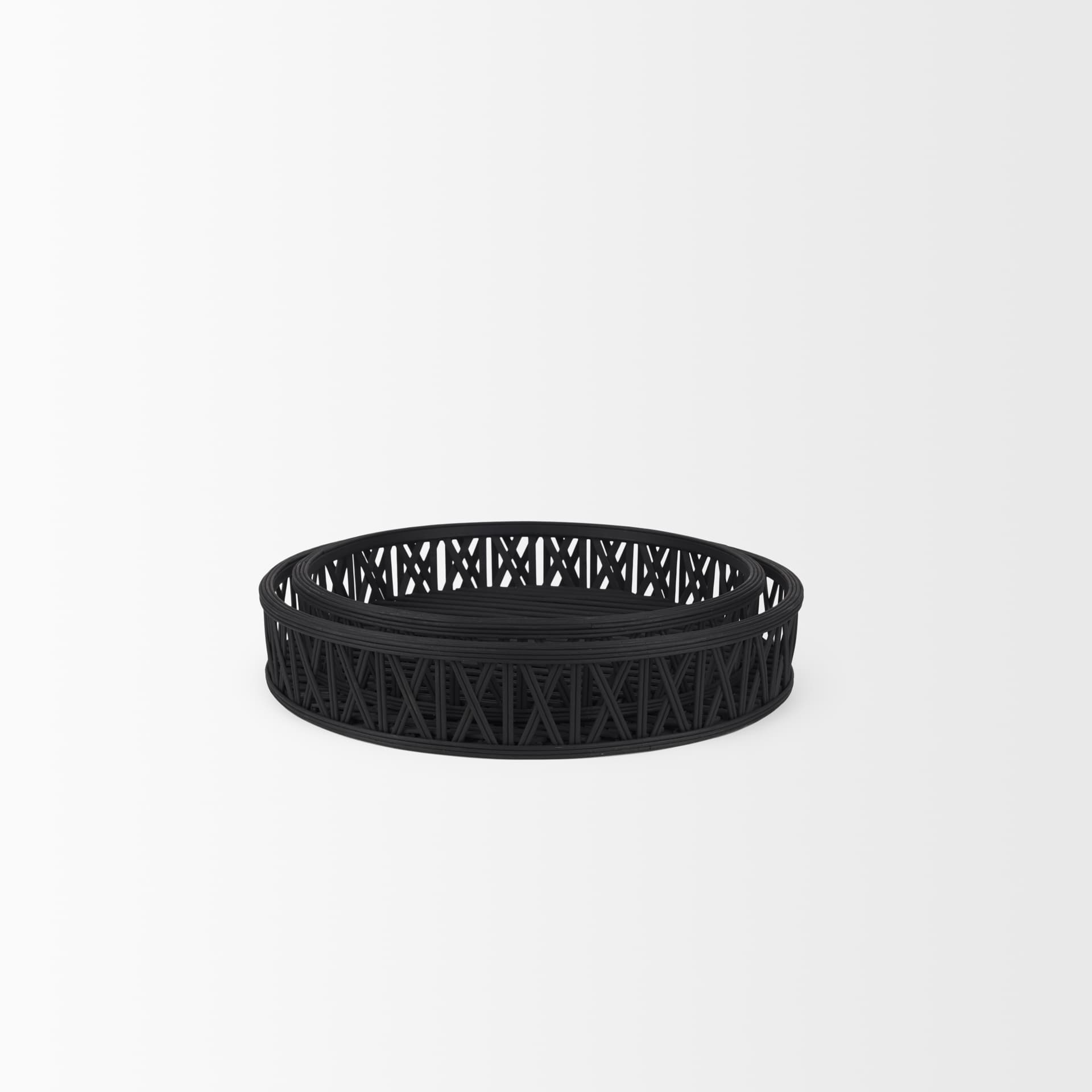 Thea Matte Black Wicker Trays (Set of 2) — product photograph