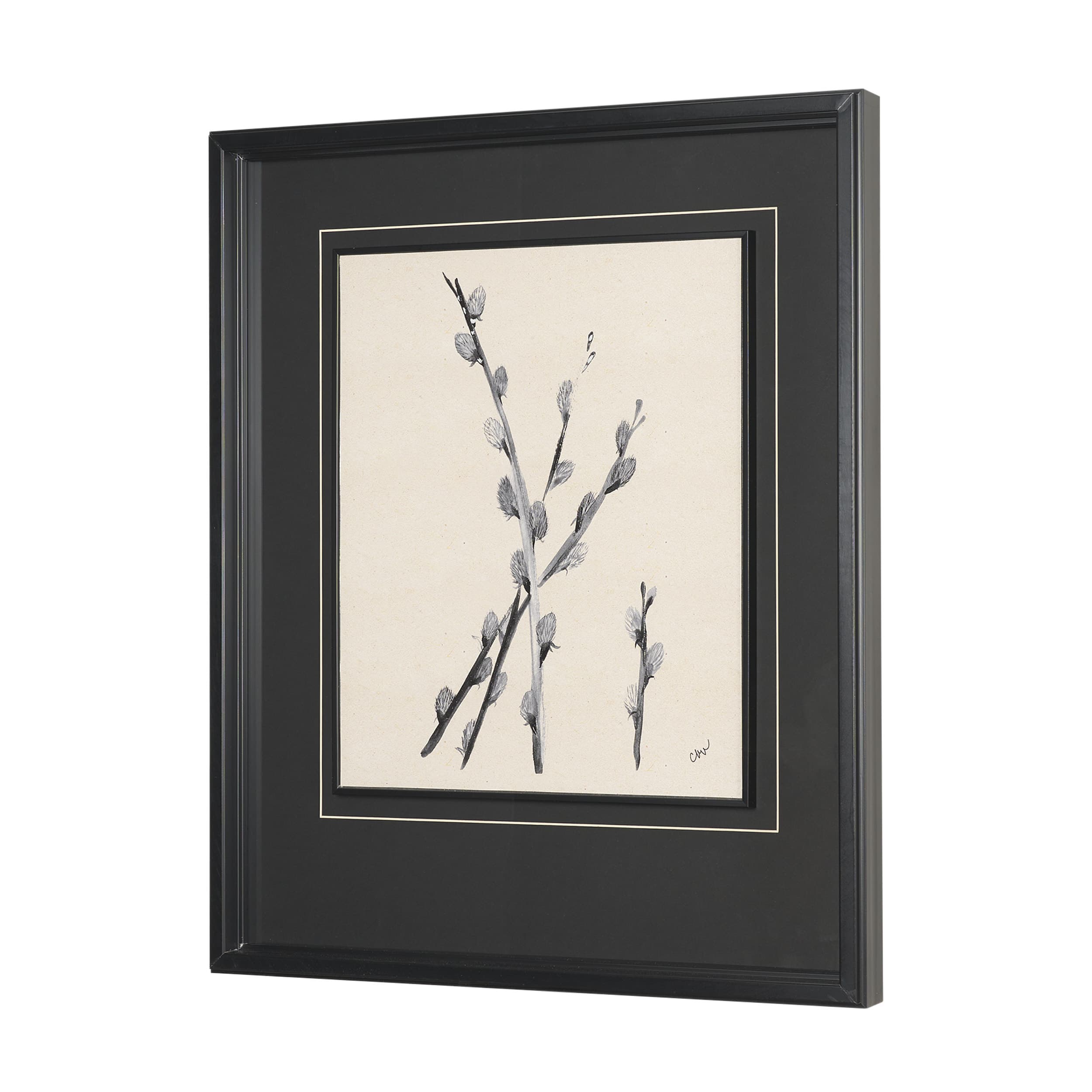Pussy Willow by Cristina Bartl Villa Hand-Embellished Textured Framed Artwork Matted under Glass — product photograph
