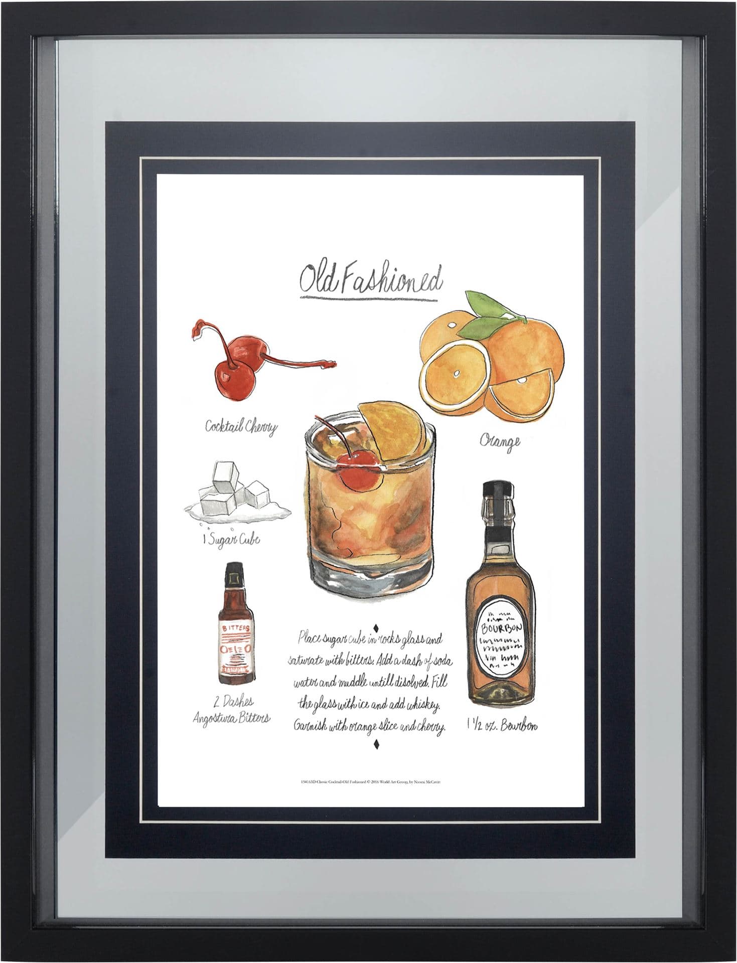 Classic Cocktail - Old Fashioned by Mercana Studio a Framed Art Print Matted under Glass — product photograph