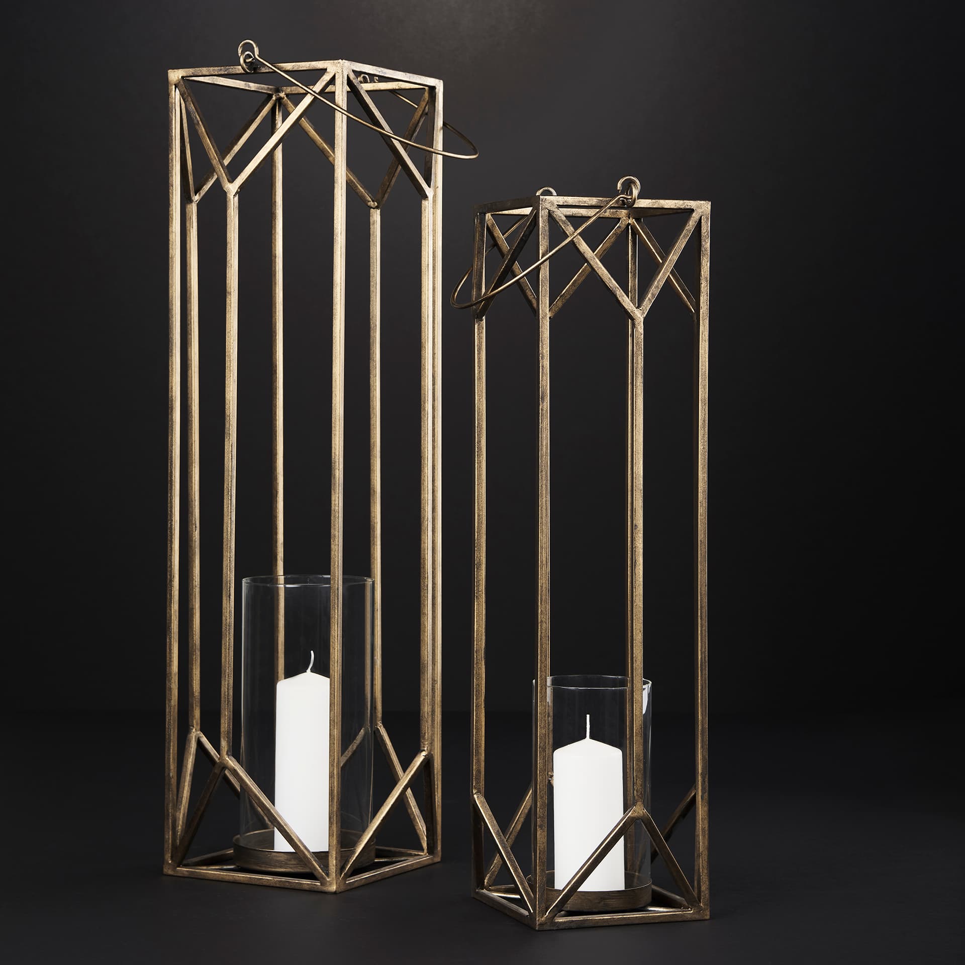 Ivy Small Gold Metal Geometric Cage Candle Holder Lantern — product photograph