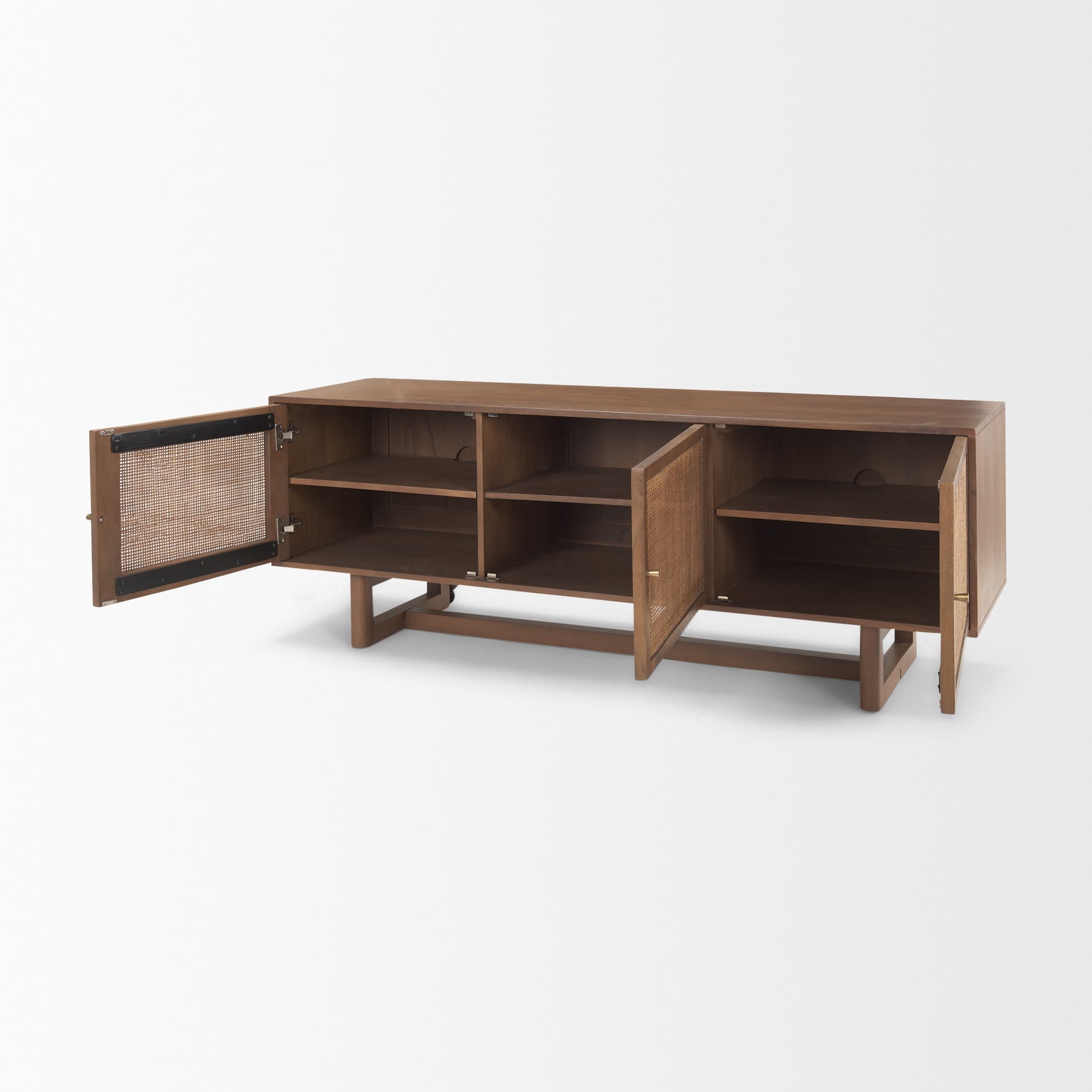 Grier 65" Medium Brown Wood W/ Cane Media Console — product photograph