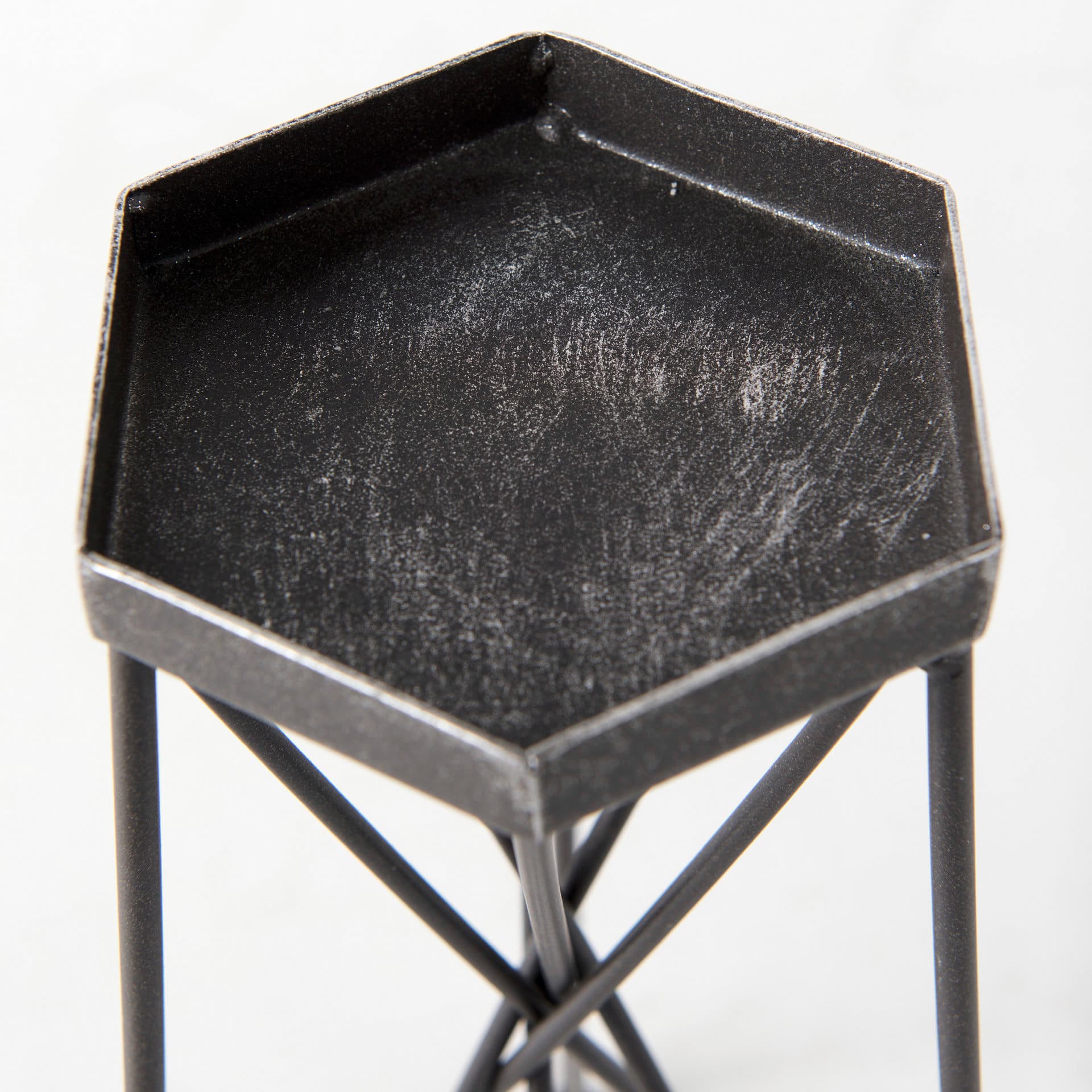 Sixx I Small Antiqued Metal Hexagonal Table Candle Holder — product photograph