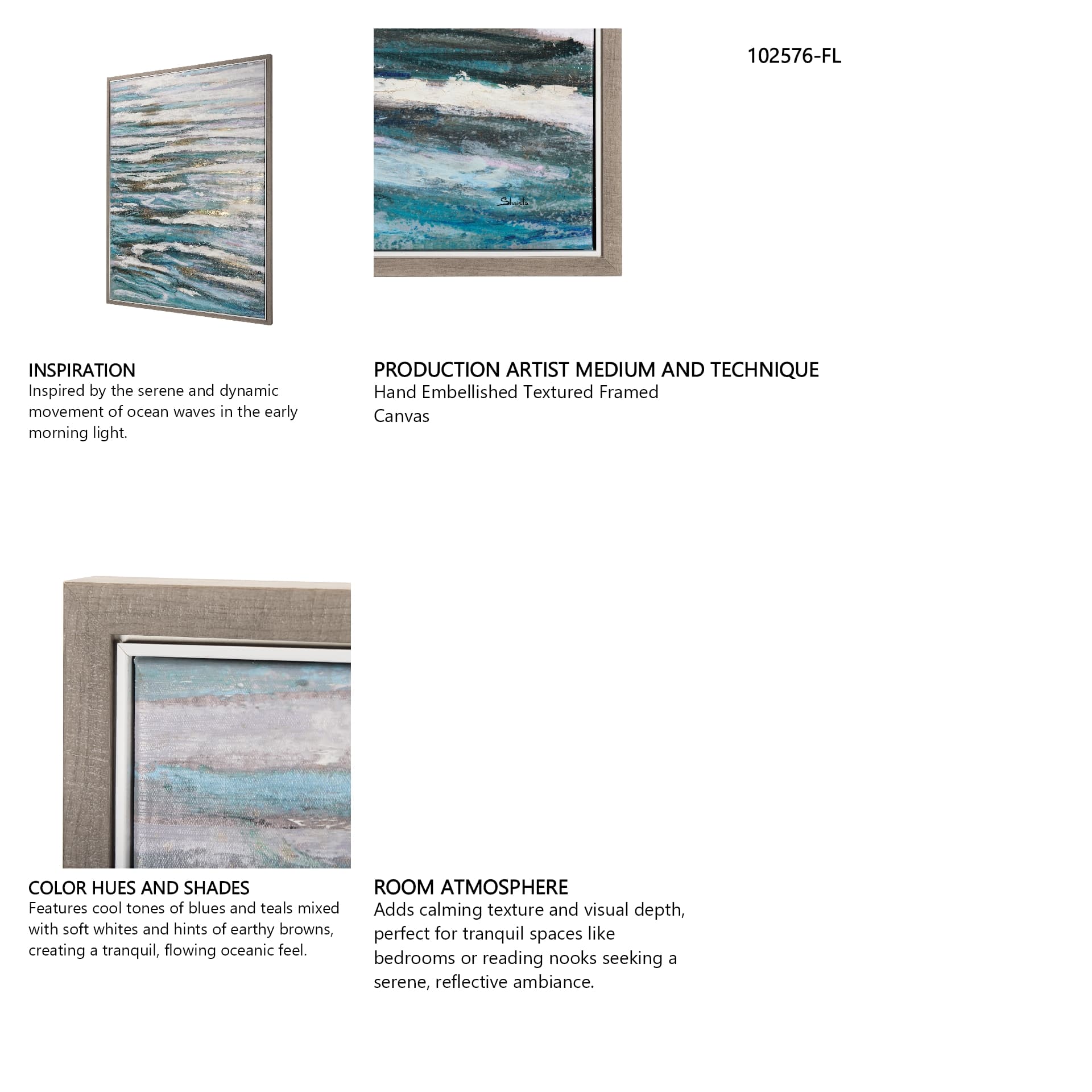 Sunshine Glare on The Waves I by Mercana Studio a Hand Embellished Textured Framed Canvas — in a styled room