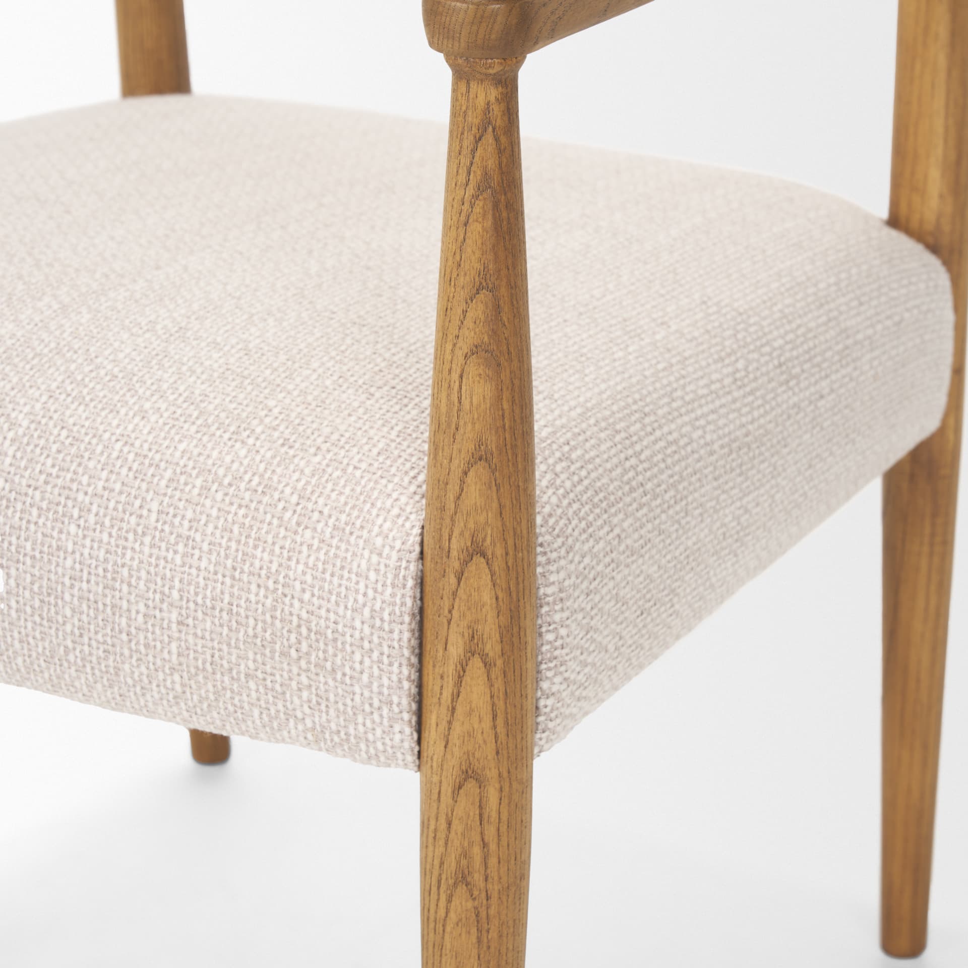 Toni Curved Back Dining Side Chair | Cream Fabric w/ Light Brown Wood — product photograph