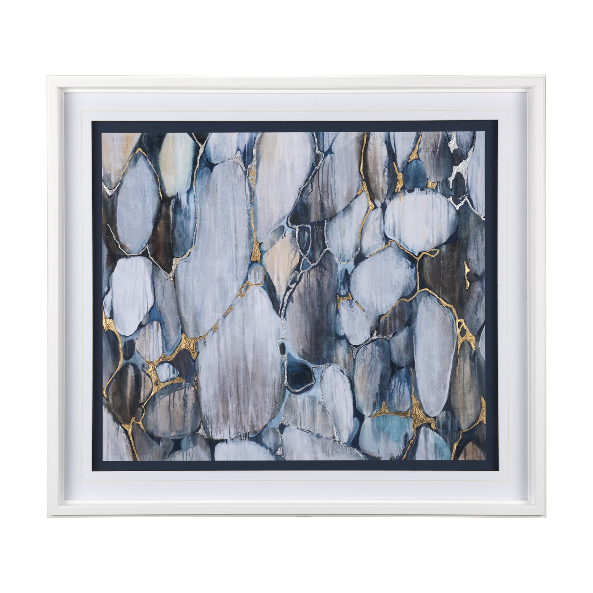 River Rocks by Liz Jardine a Hand Embellished Textured Framed Art Print Matted under Glass — product photograph