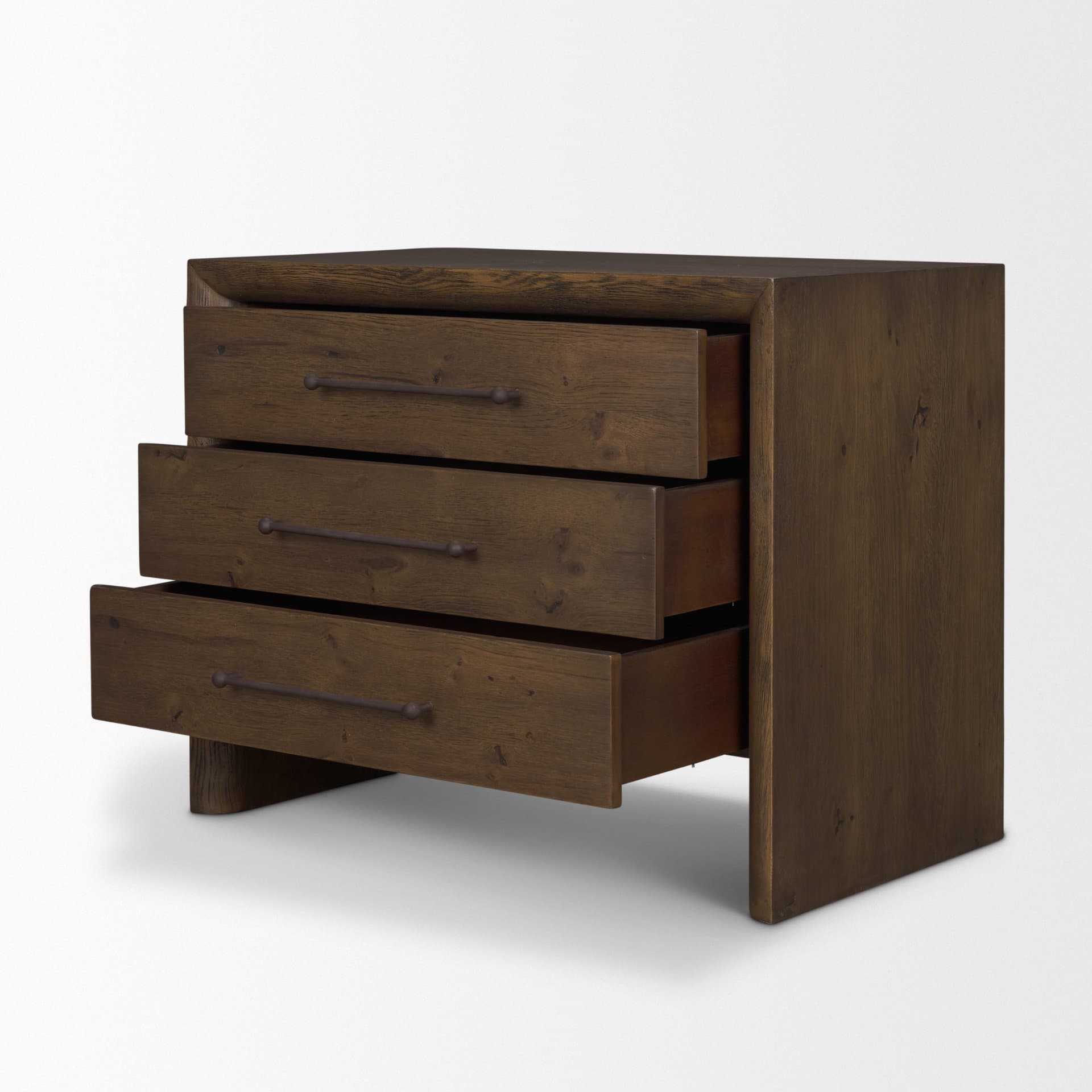 Belford 3-Drawer Dark Brown Oak Wood Closed Nightstand — product photograph