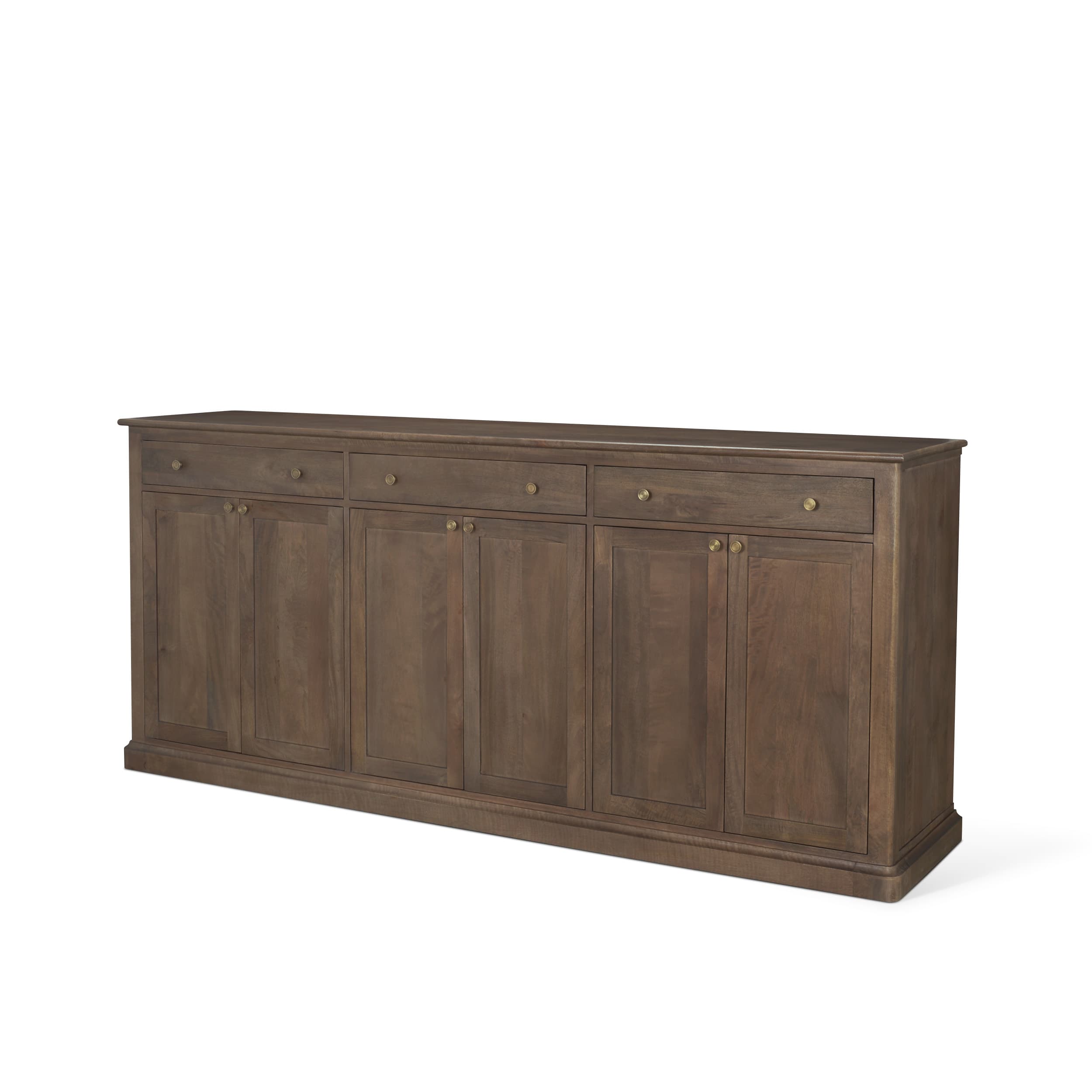 Baron Dark Brown Solid Wood w/ Antiqued Aged Brass Knobs 3-Drawer 6-Door Sideboard — product photograph