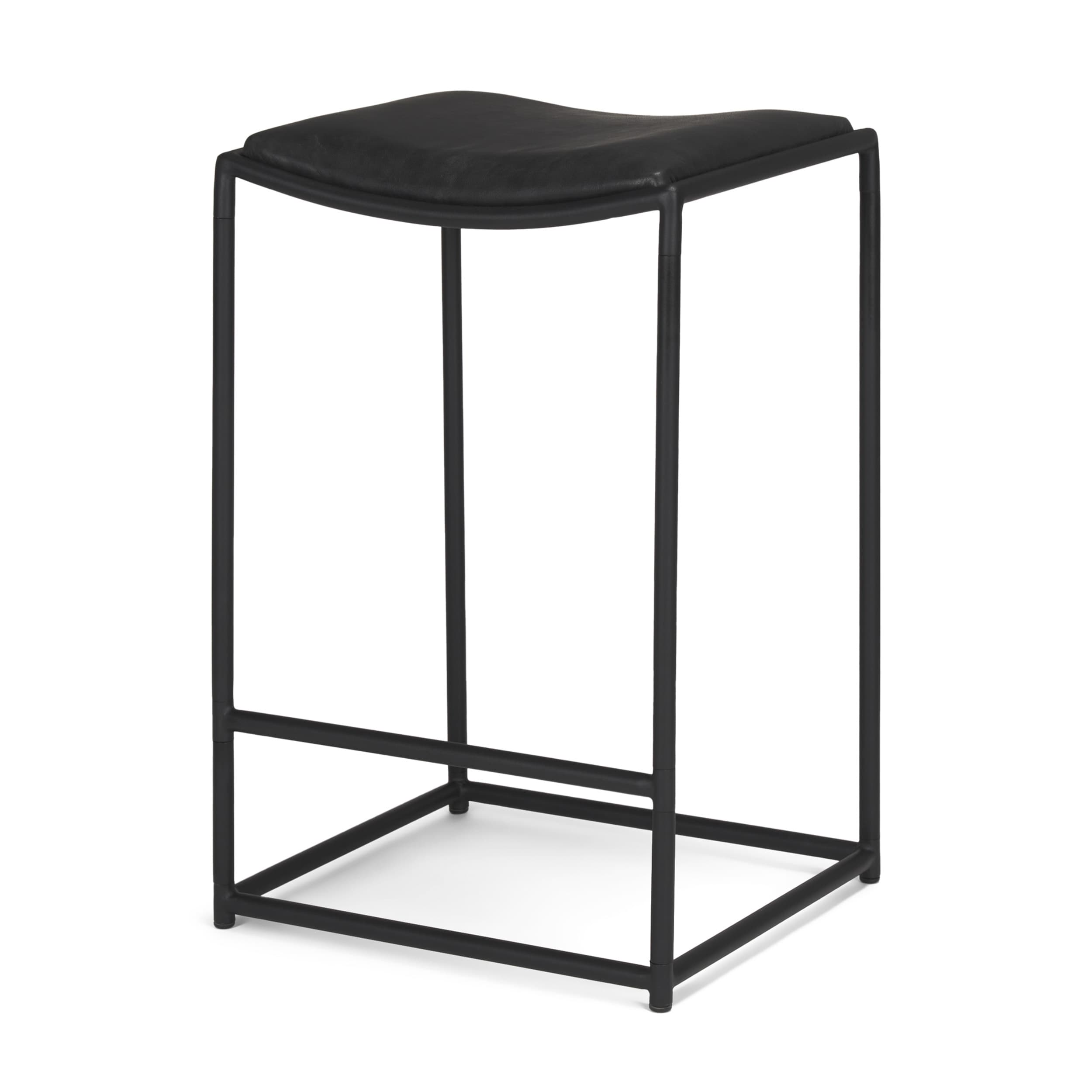 Taniel Backless 27.25in Seat Counter Stool | Black Leather w/ Metal — product photograph