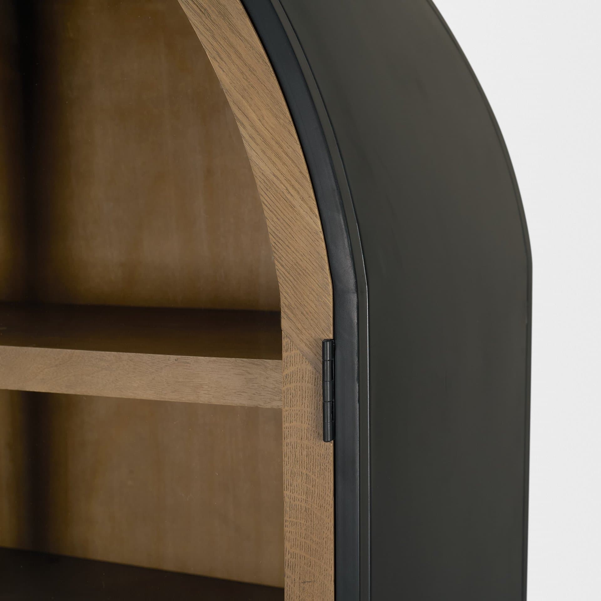 Sloan 47.5W x 80.5H Light Brown W/Black Metal Frame Arched Cabinet — product photograph