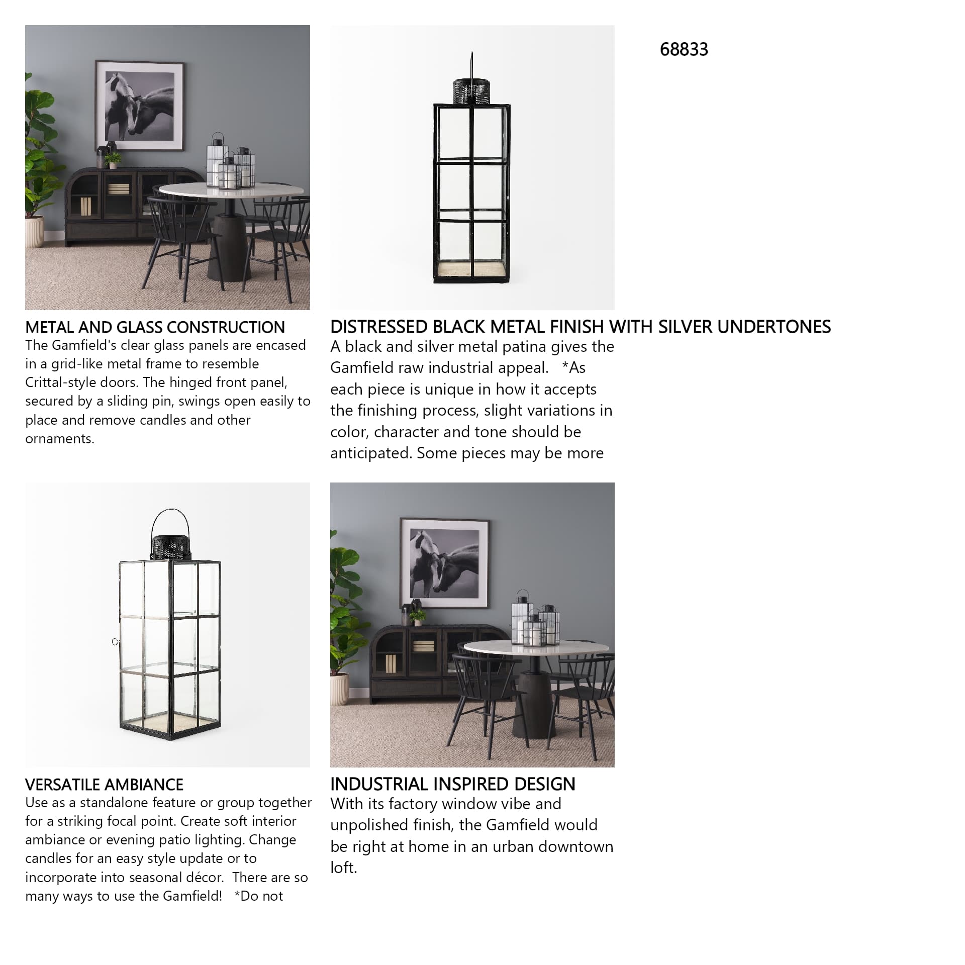 Gamfield 6.1L x 6.1W x 16.7H Large Black Metal and Glass Lantern — in a styled room