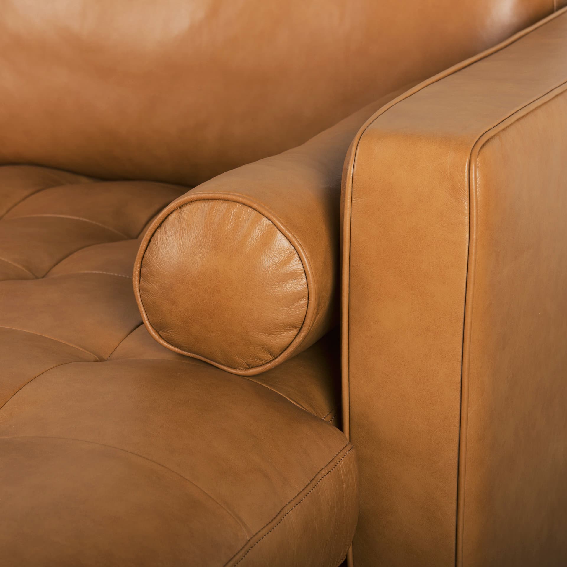 Svend 111.4L x 68.0W x 33.9H Tan Leather Right Chaise Sectional Sofa — product photograph