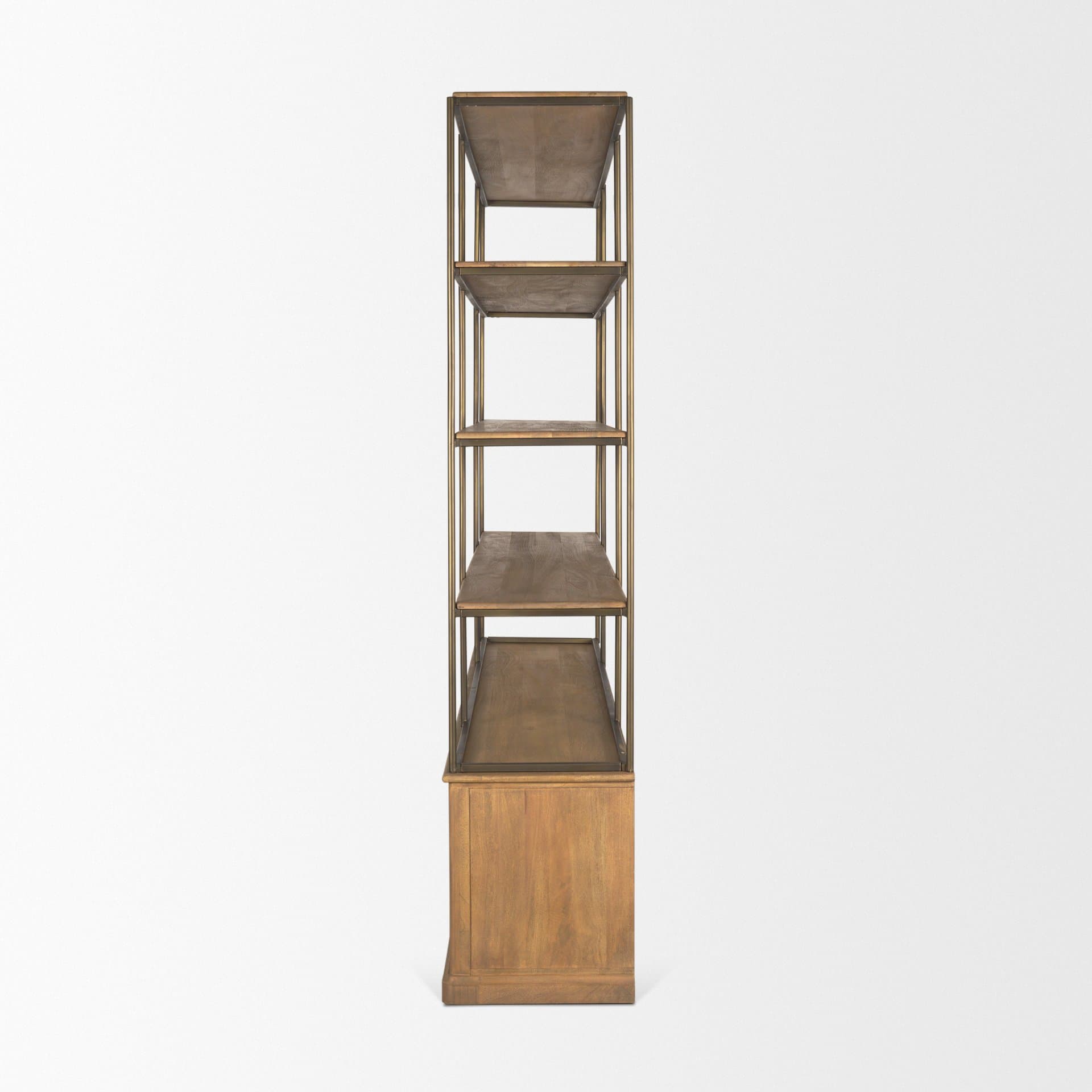 Baron 4-Door Light Brown Wood w/ Gunmetal Open Shelving Unit — product photograph