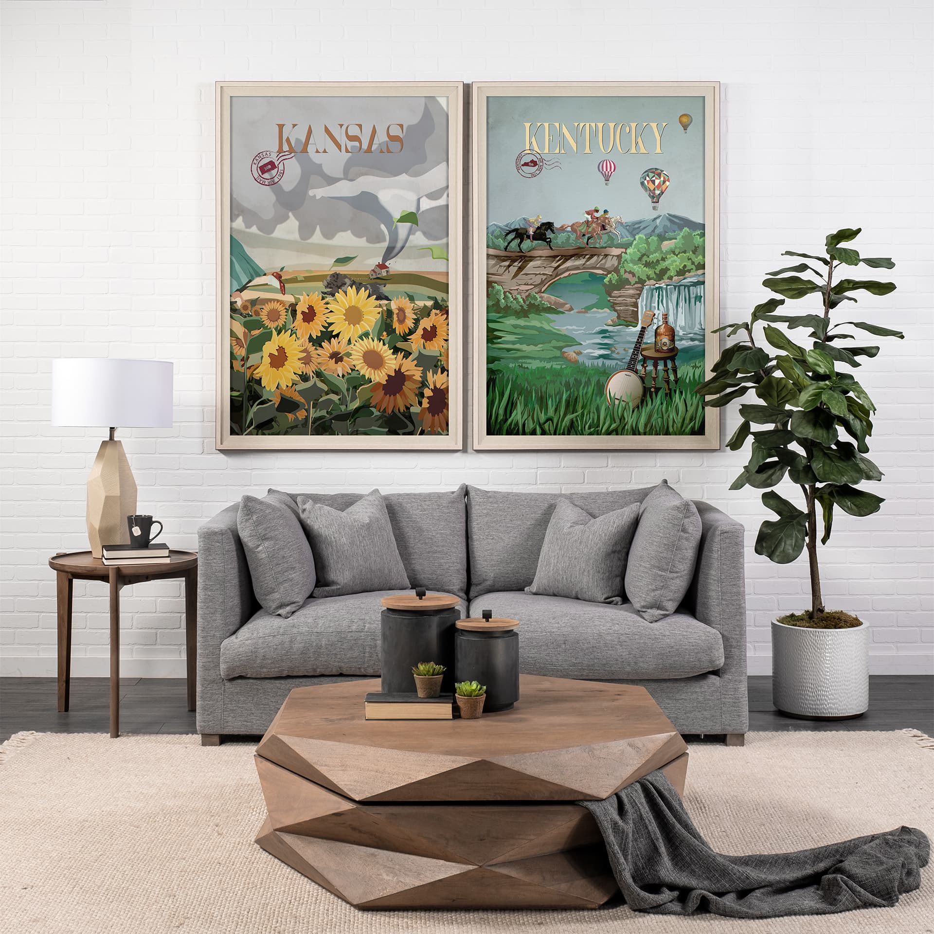 Kentucky Go USA (XL) by Mercana Studio a Hand Embellished Decograph Framed Art Print under Glass — in a styled room