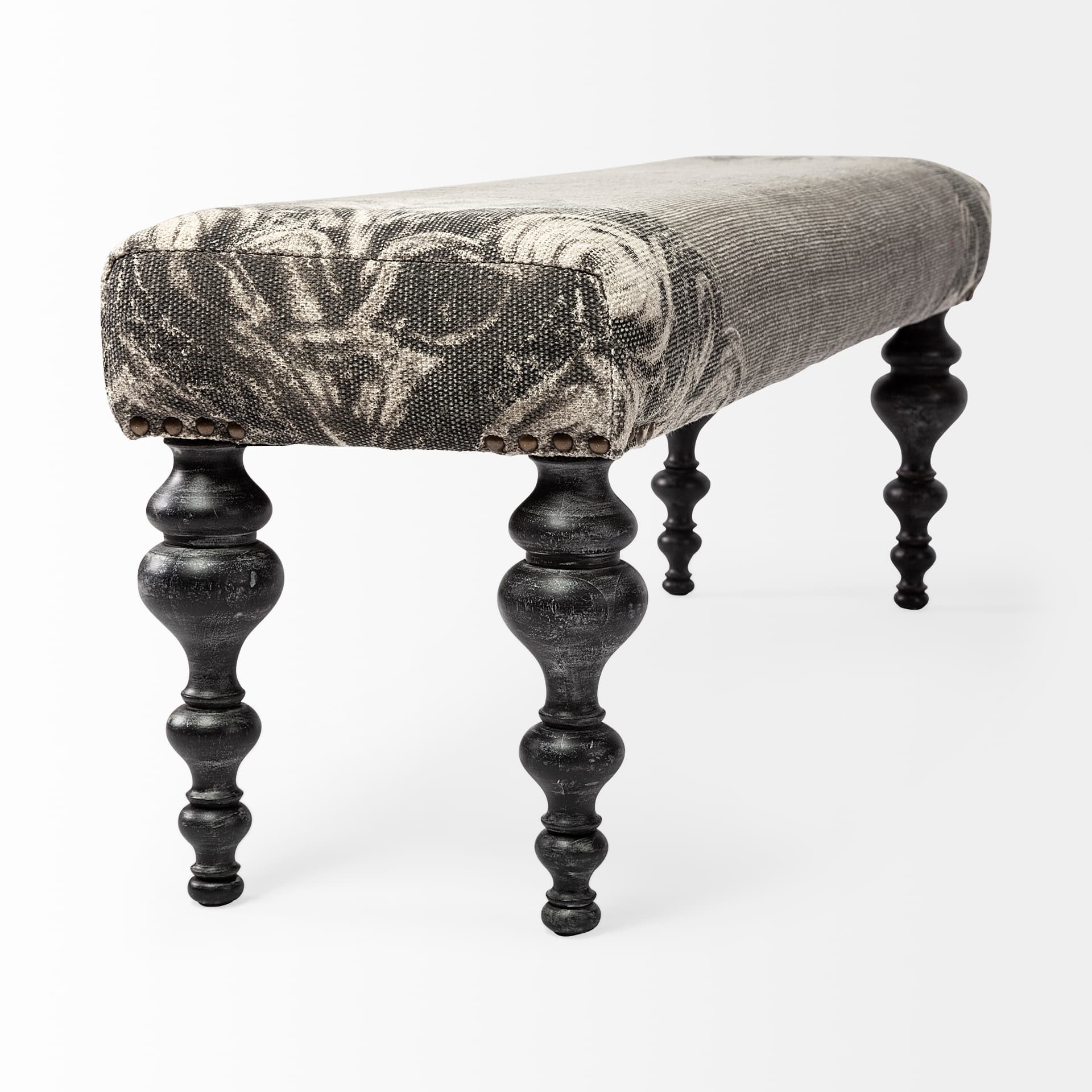 Alhambra 55L x 14W Upholstered Gray Seat W/Black Wood Legs Accent Bench — product photograph