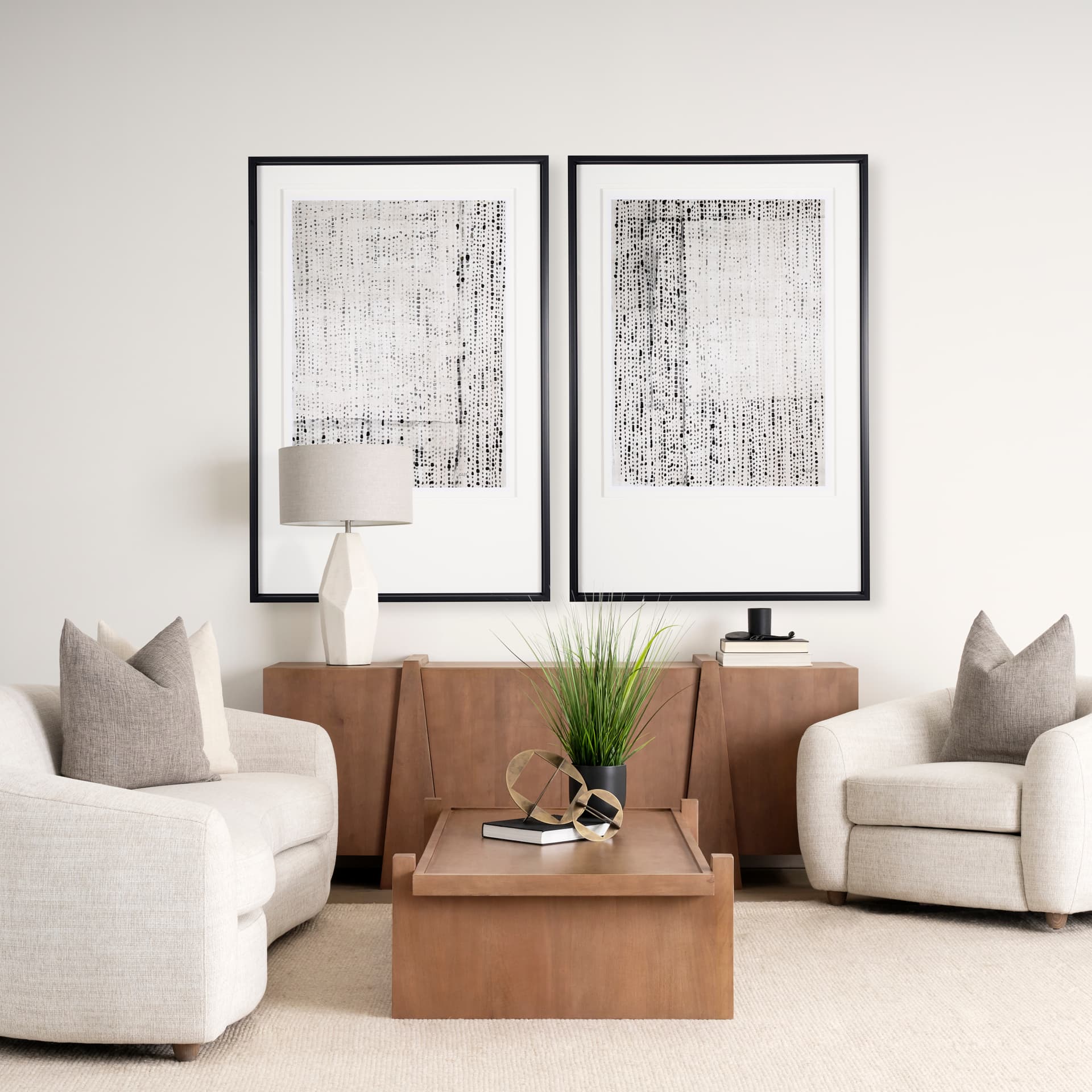 Dot Texture Tan I by Mercana Studio a Hand Embellished Textured Framed Art Print Matted under Glass — in a styled room