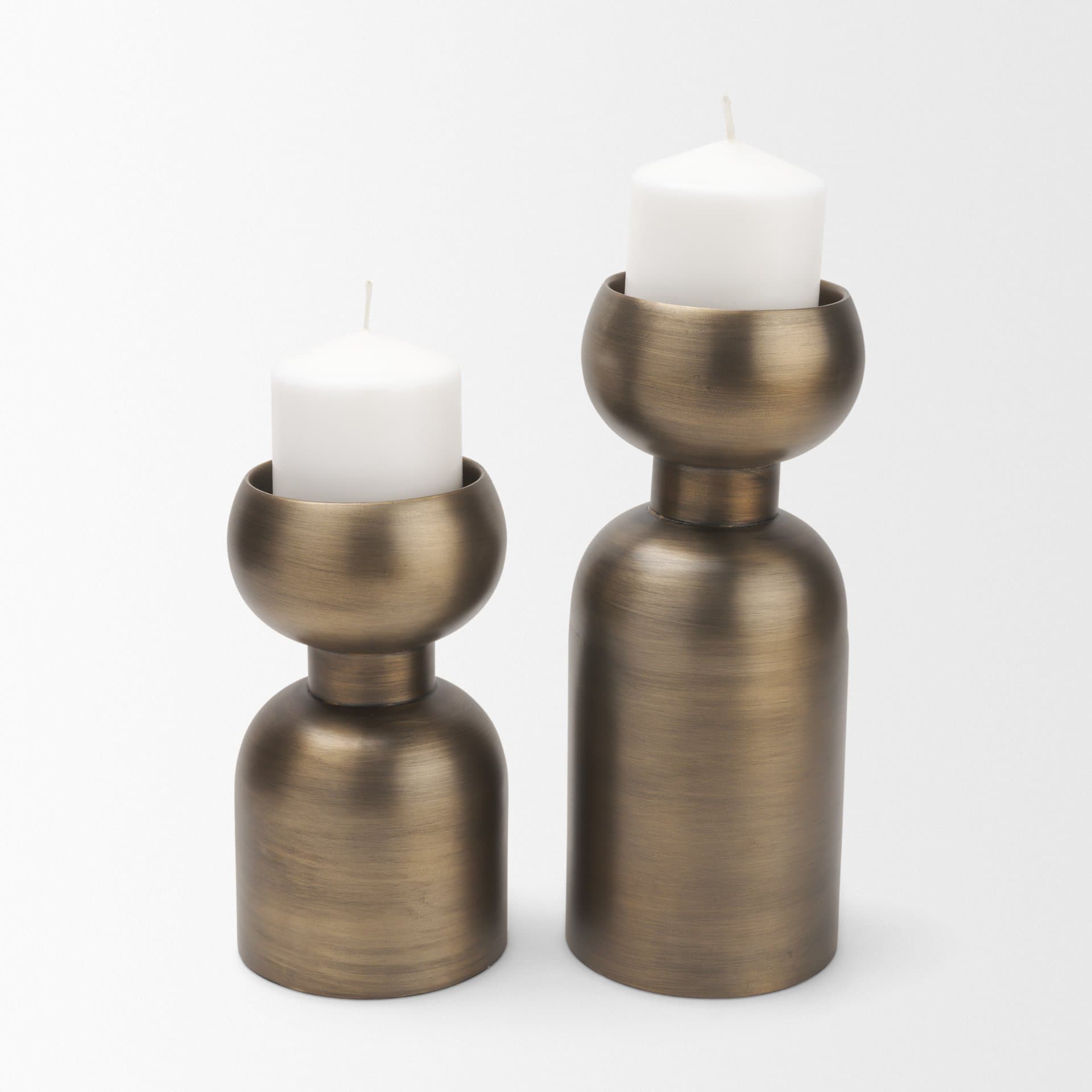 Pelar Small Antiqued Brass Stacked Pillar Candle Holder — product photograph