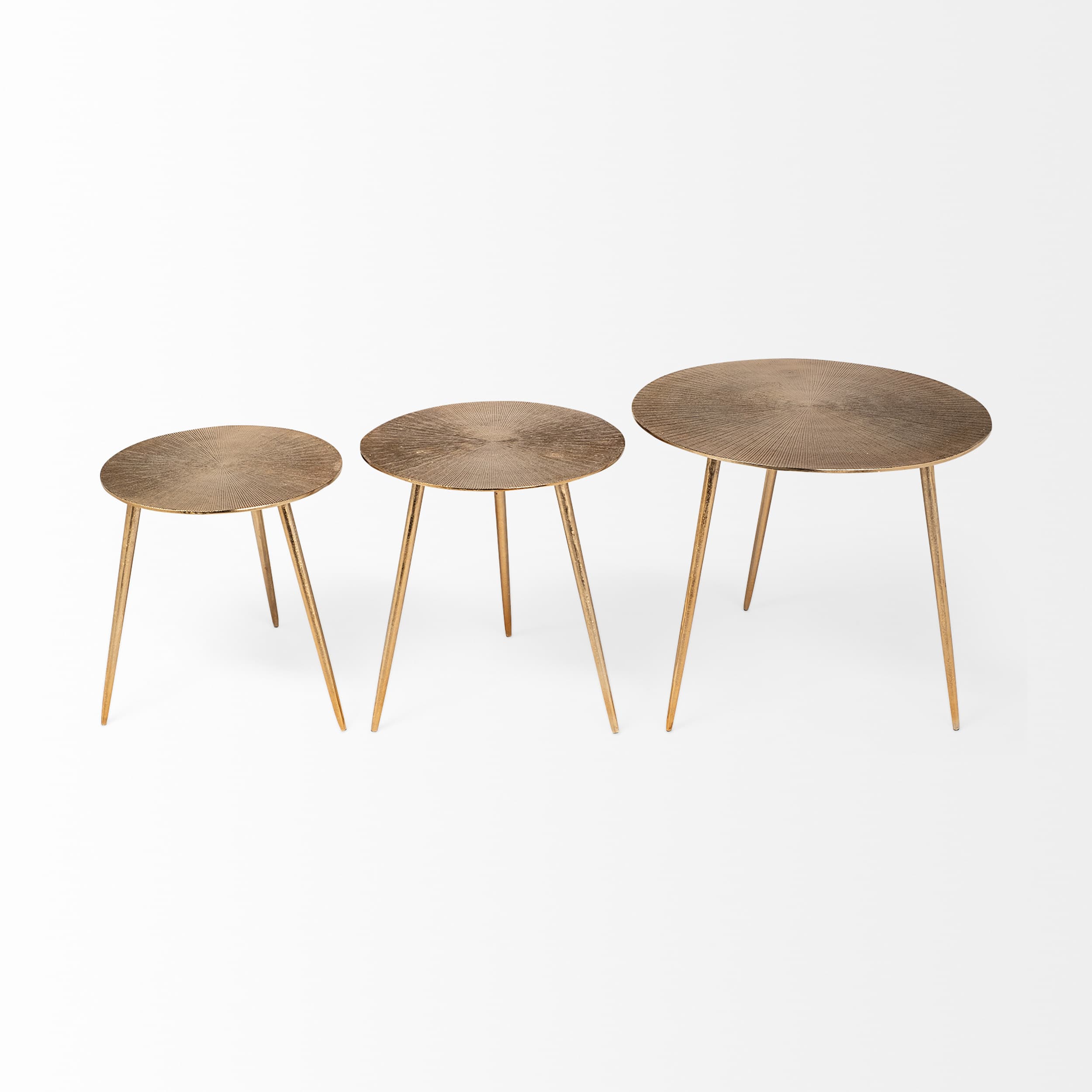 Reva III (Small) 16L x 16W Gold Round Top Cast Aluminum Accent Table — product photograph