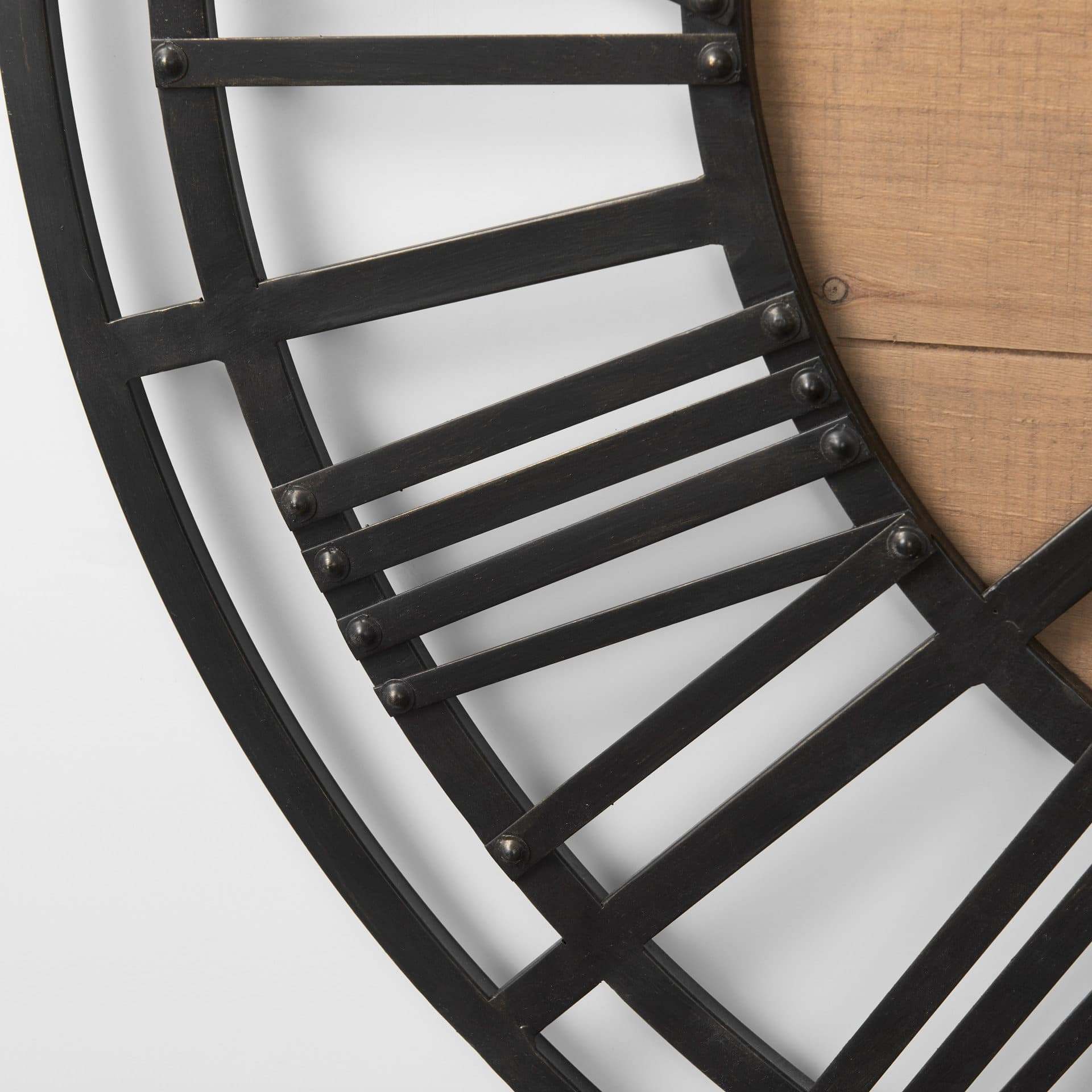 Lewiston 42.1L x 2.6W x 42.1H Black Iron W/Wood Round Wall Clock — product photograph