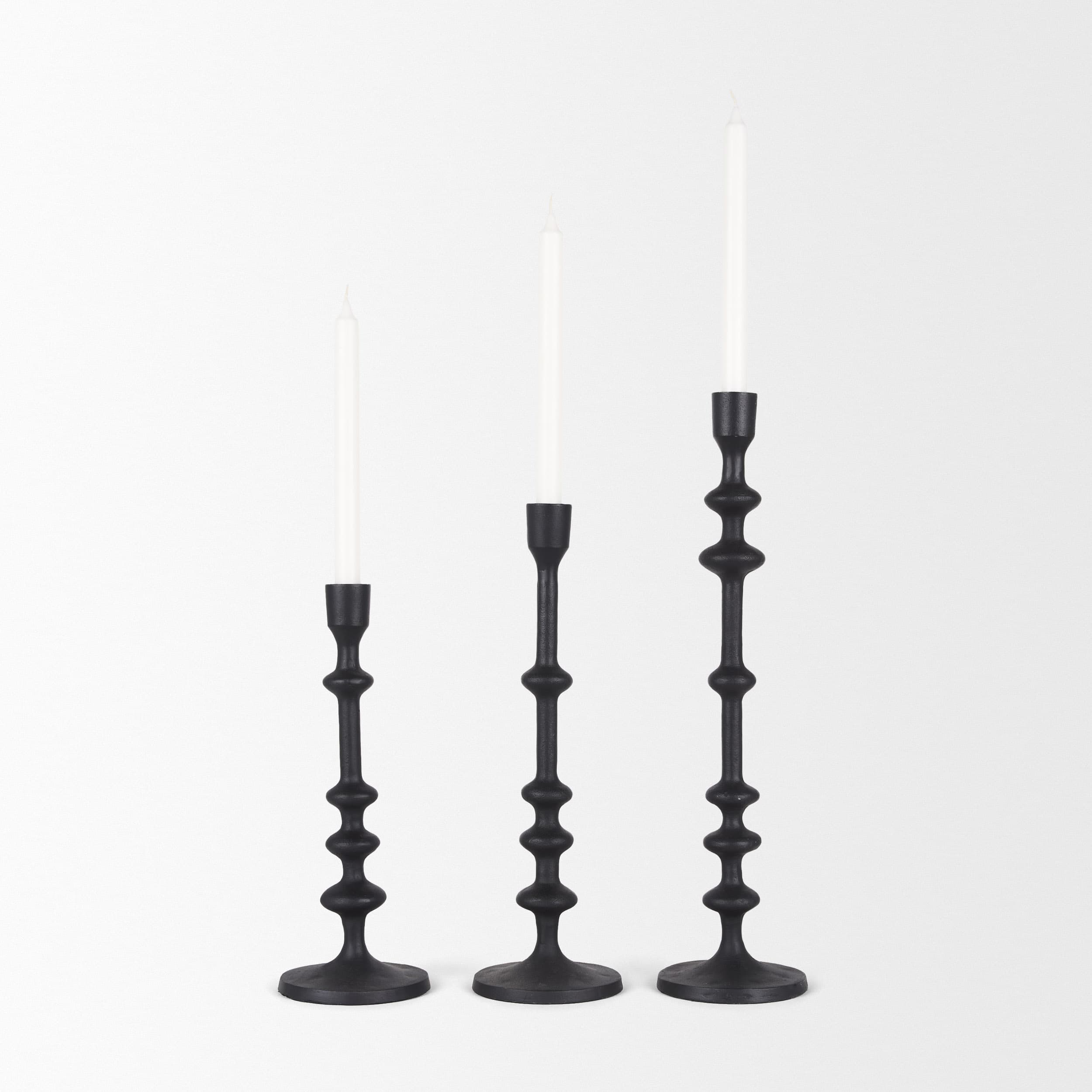 Paolo Matte Black Metal Candle Holder (Set of 3) — product photograph