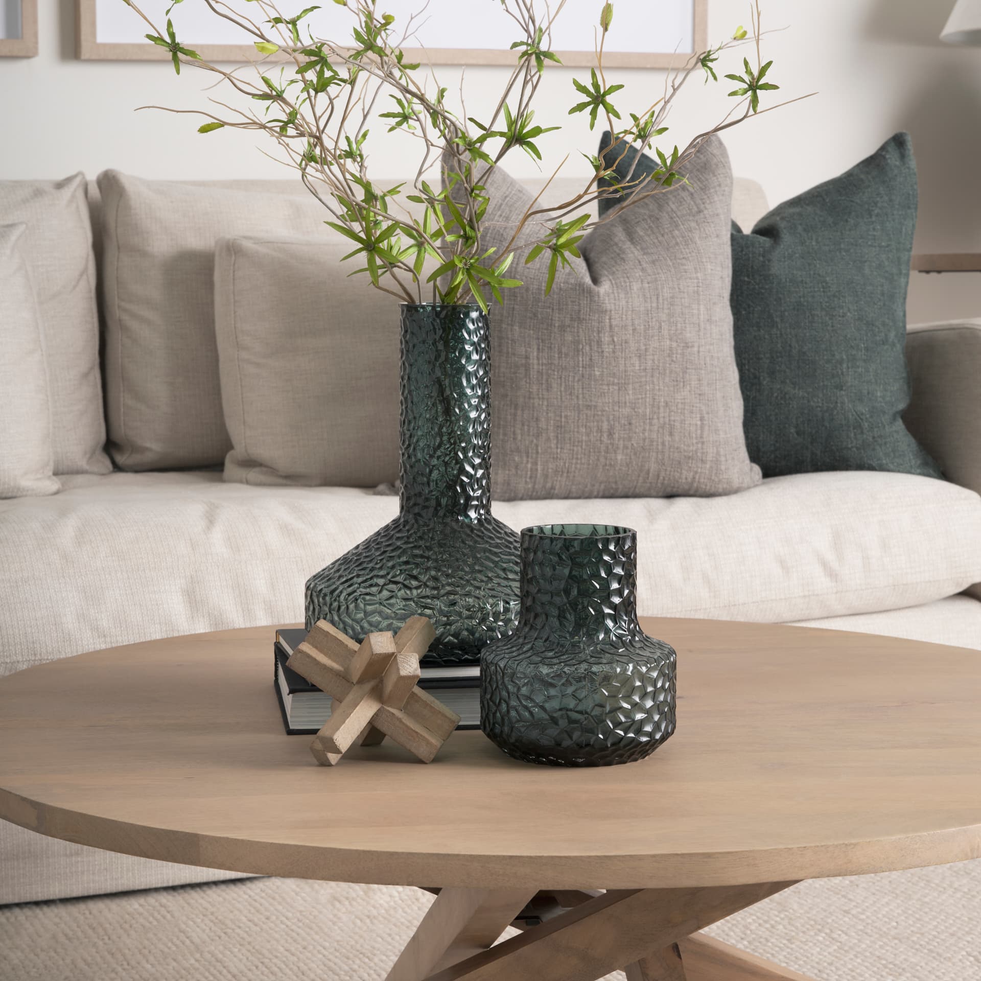 Jolene 11.8" Green Waterglass Glass Vase — in a styled room