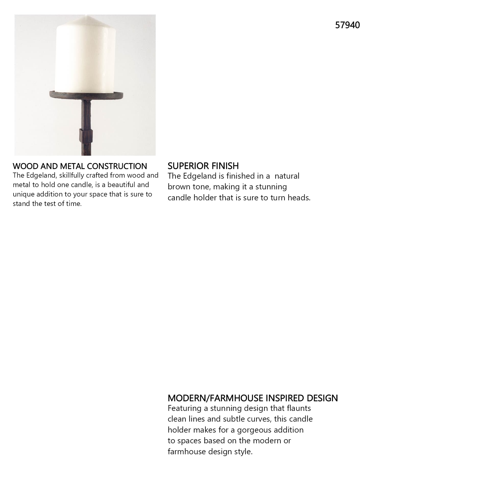 Edgeland I Short Brown Wood Metal Strap Candle Holder — in a styled room