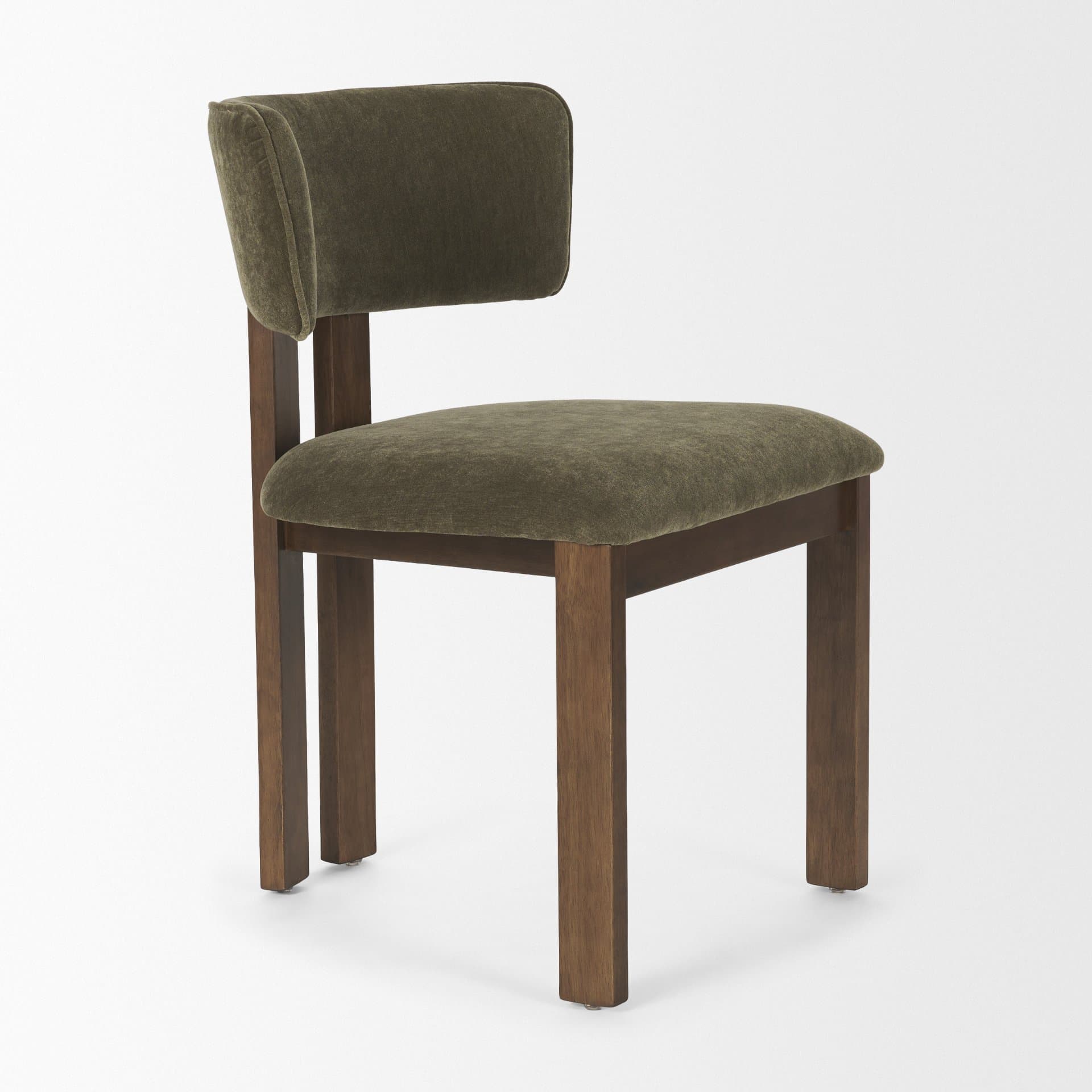 Soho Open Back Dining Side Chair | Olive Fabric w/ Brown Wood — product photograph
